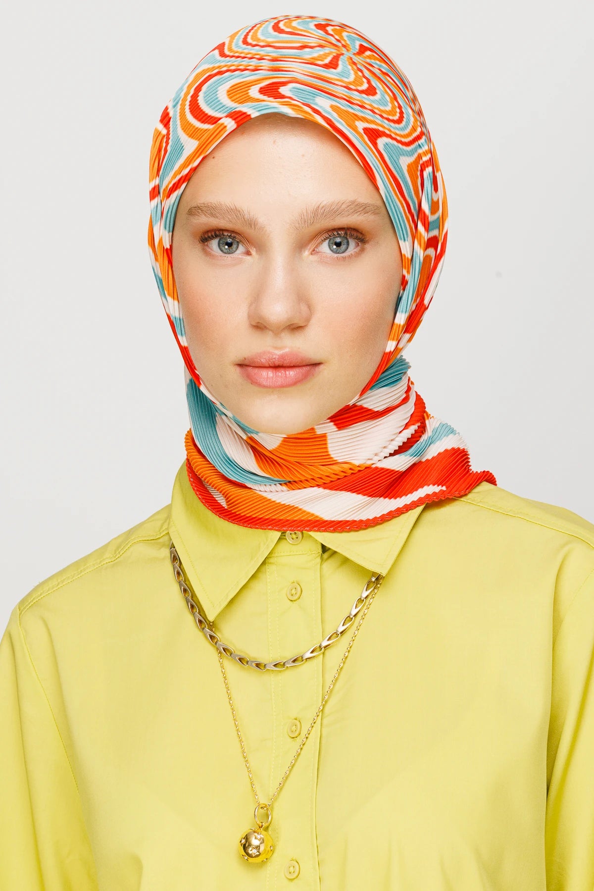 Mira Patterned Pleated Scarf - Orange