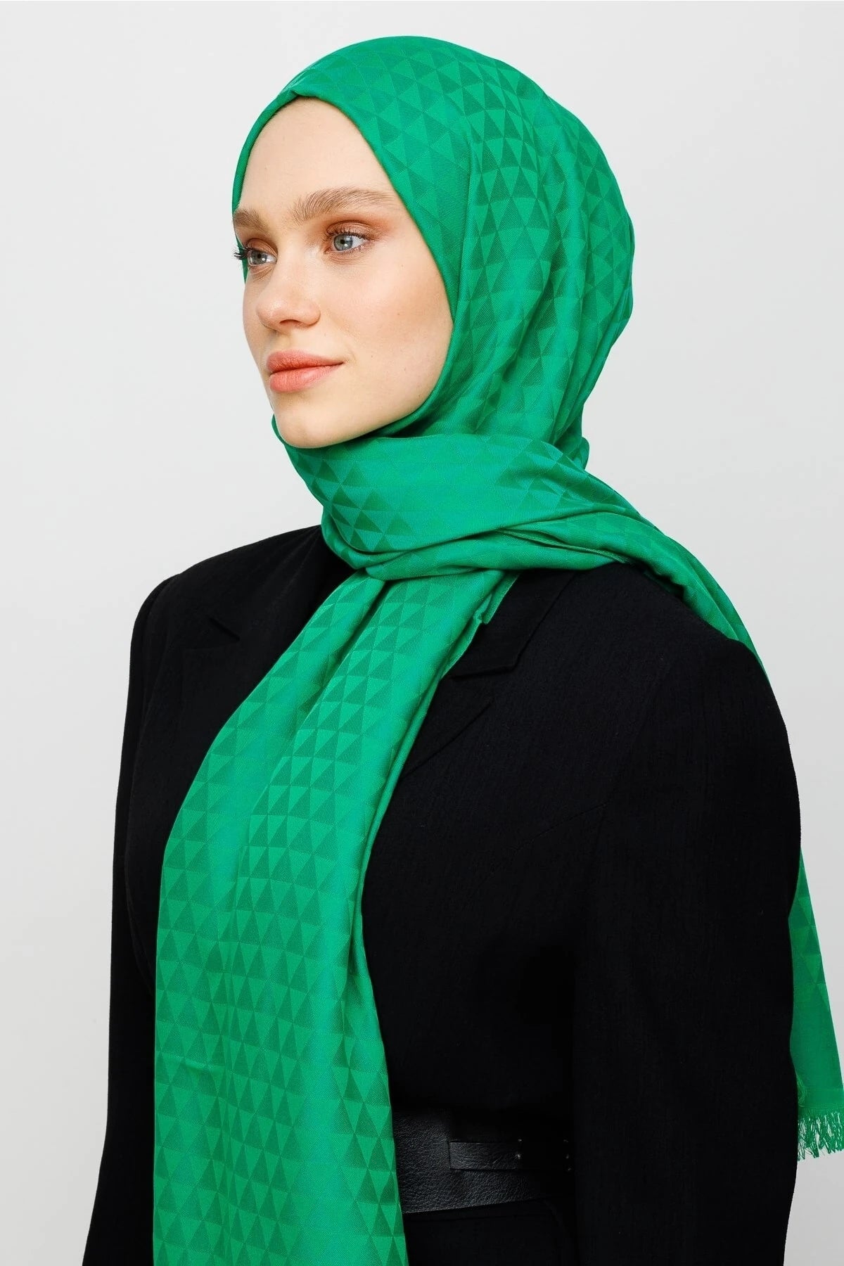 Prism Pattern Cotton Jacquard Scarf - Benetton Green