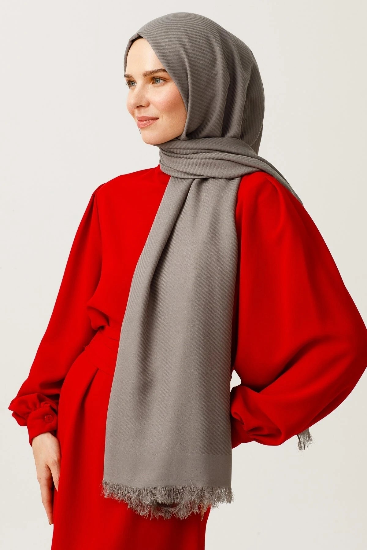 Striped Pattern Cotton Jacquard Scarf - Anthracite