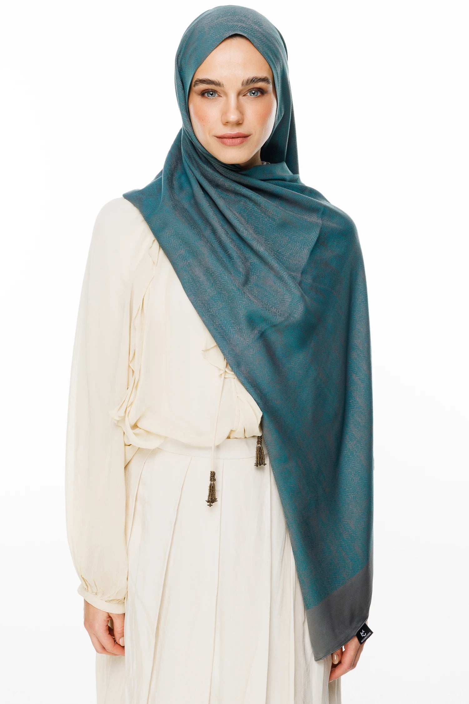 Sahara Pattern Double-Sided Shawl - Dark Grey-Emerald