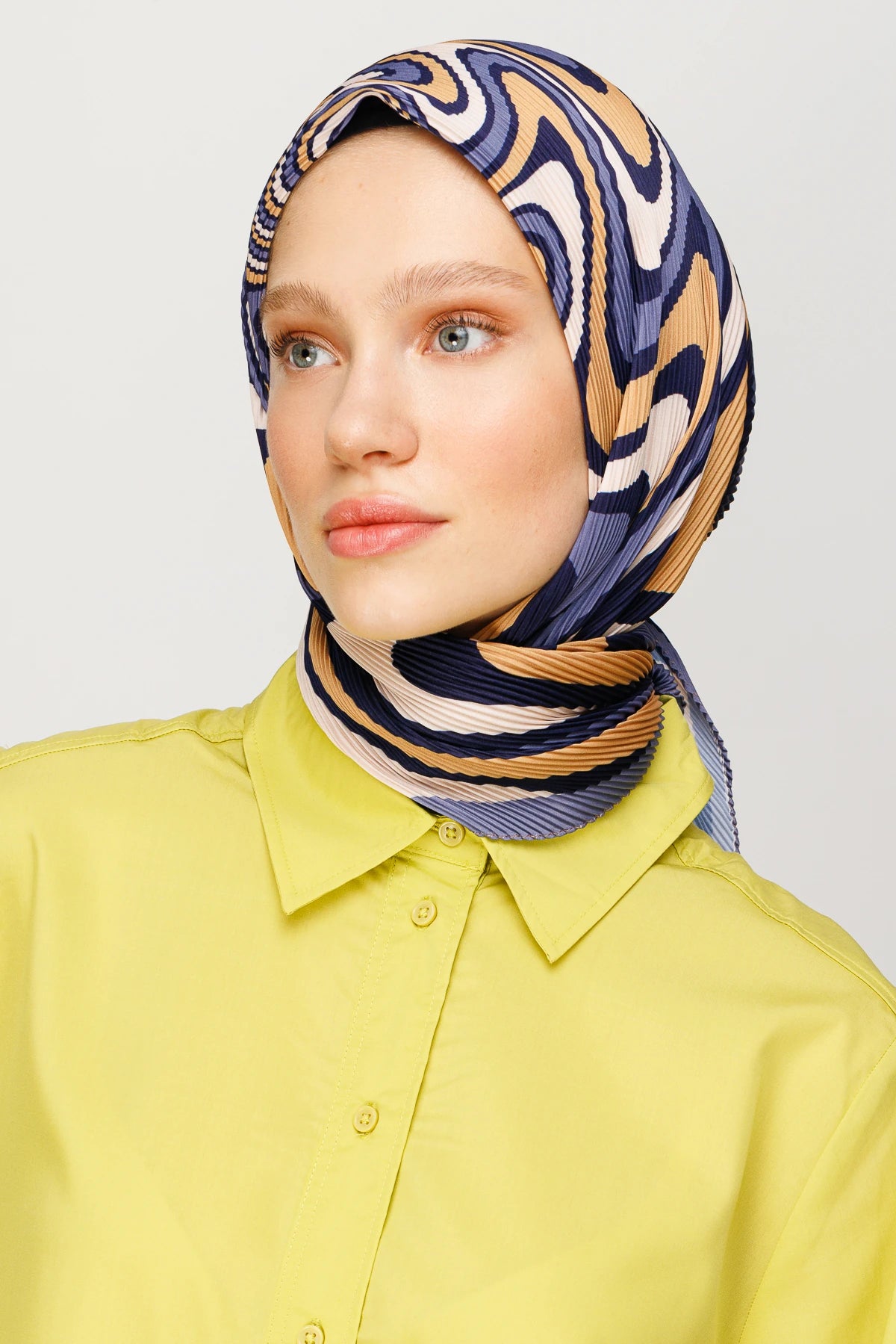 Mira Patterned Pleated Scarf - Saffron