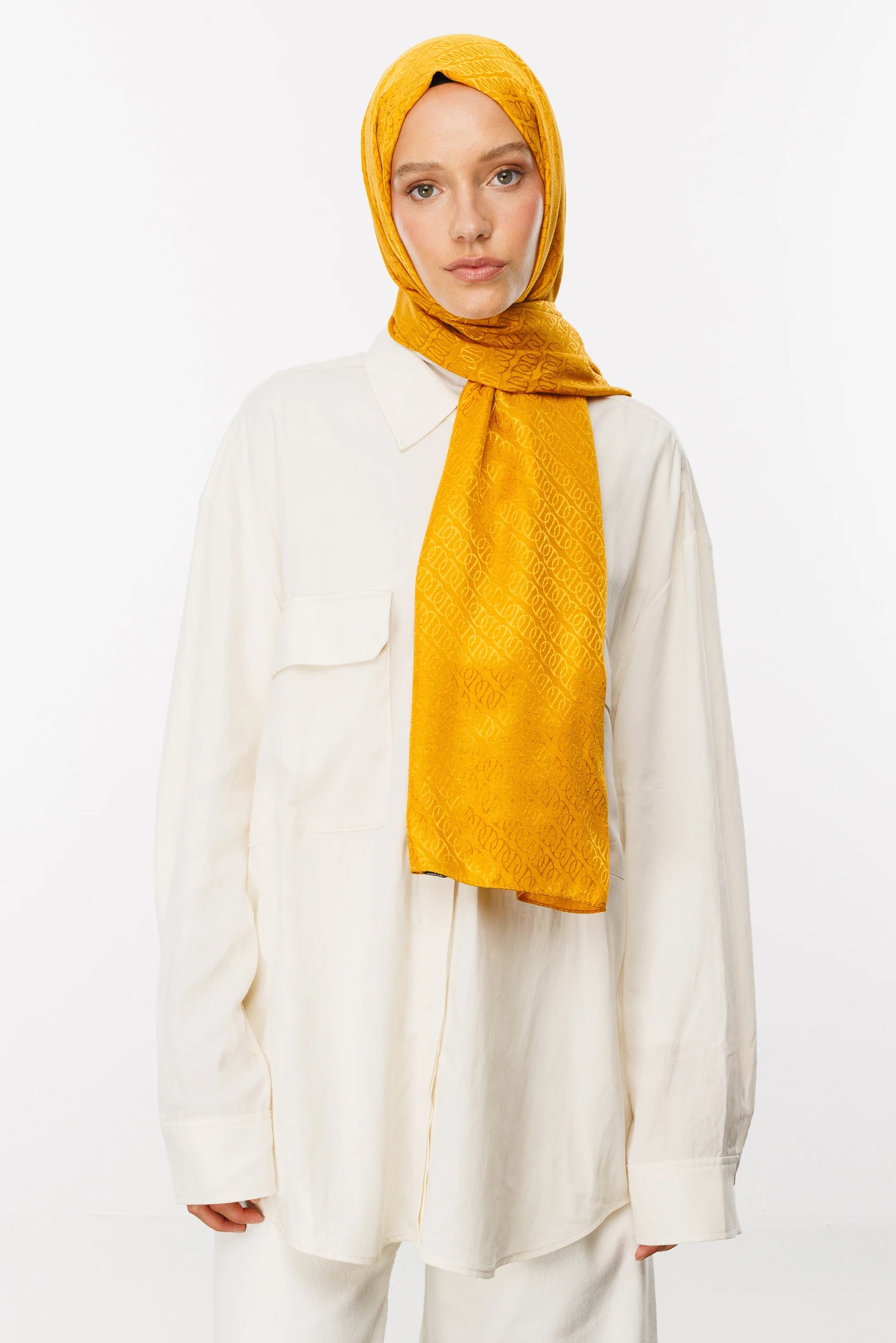 Forever Pattern Shiny Jacquard Scarf - Saffron