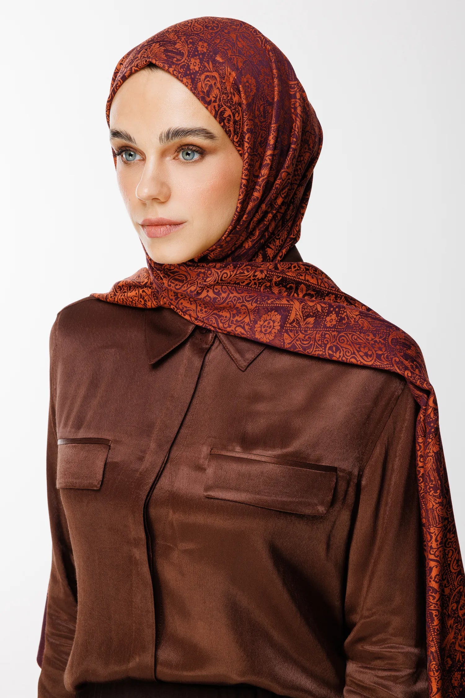 Henna Pattern Double-Sided Scarf - Purple-Orange