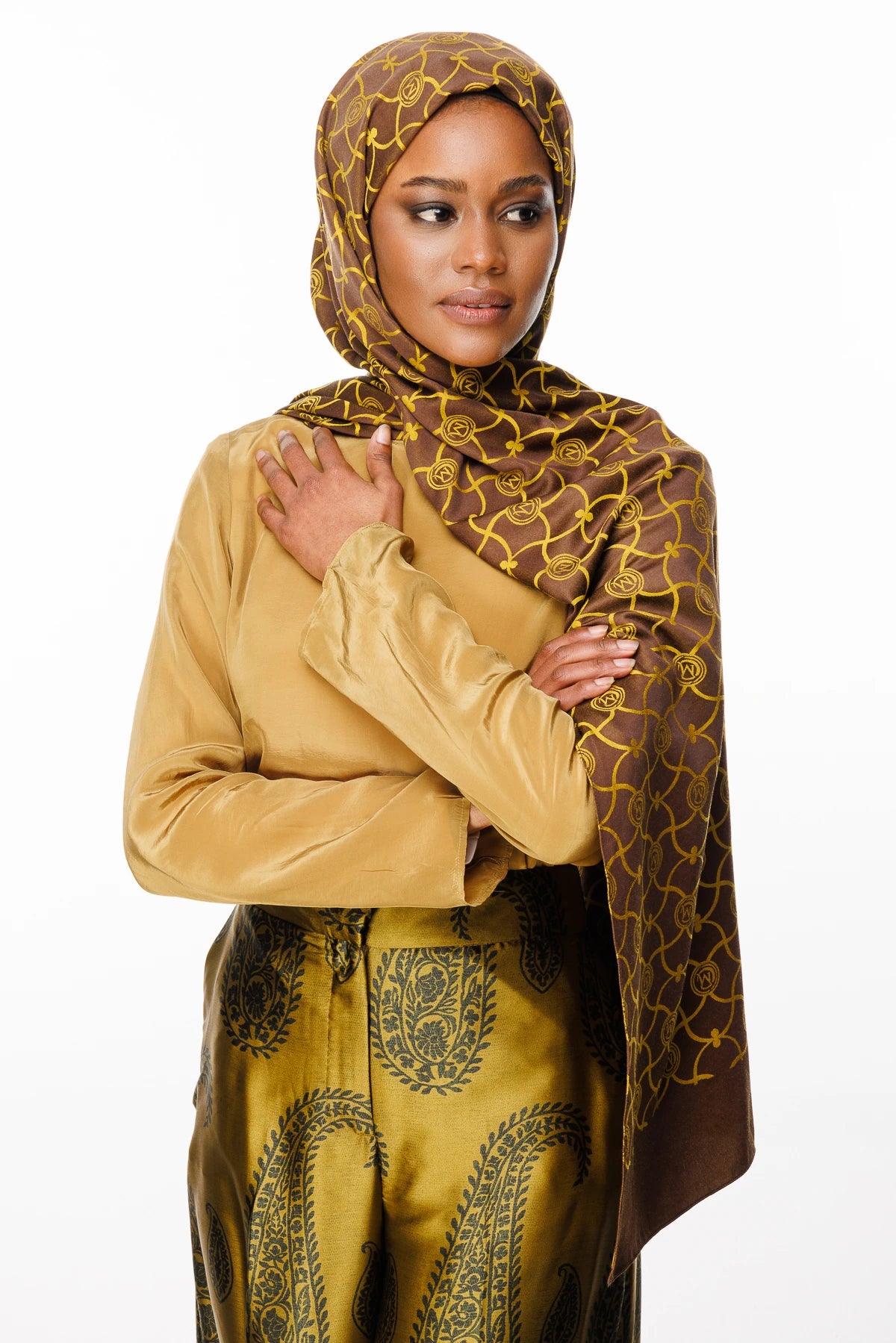 Marrakech Pattern Double-Sided Scarf - Bitter Coffee-Mustard