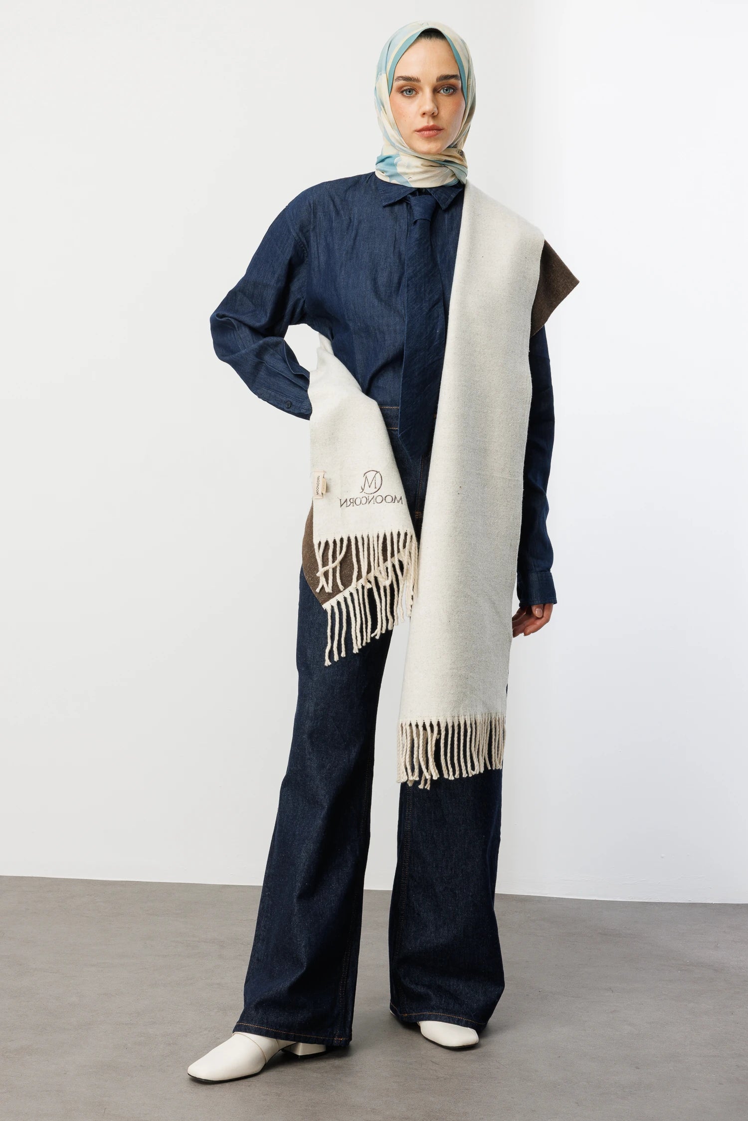 Double-Sided Wool Scarf - Mink Latte