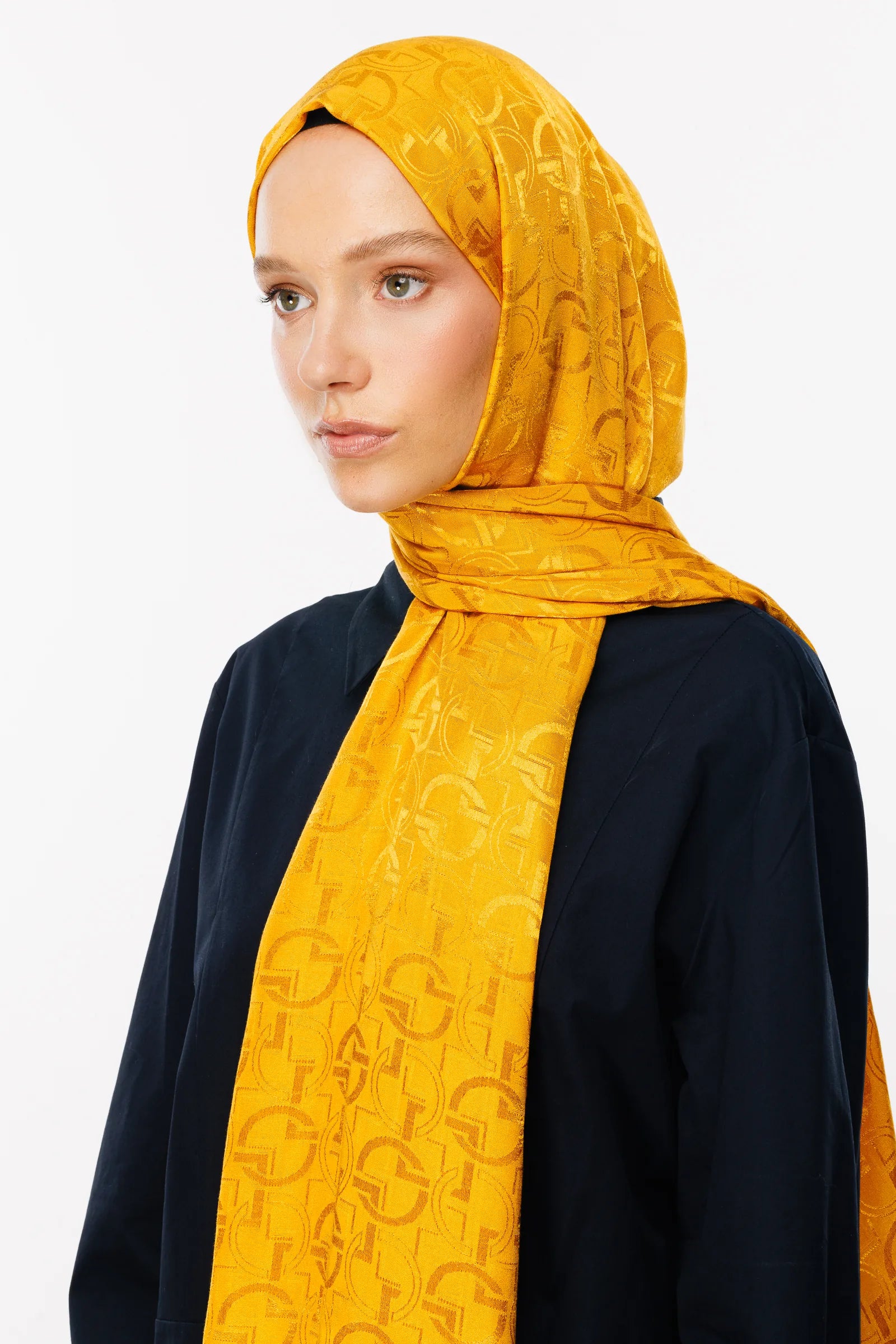 Longar Pattern Shiny Jacquard Scarf - Saffron