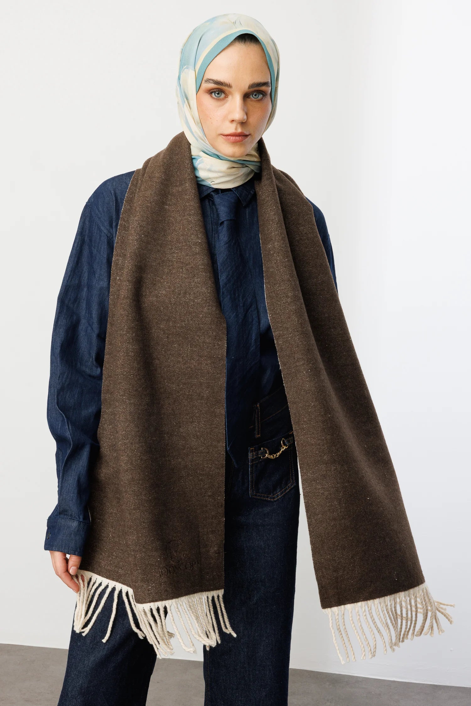 Double-Sided Wool Scarf - Stone Brown