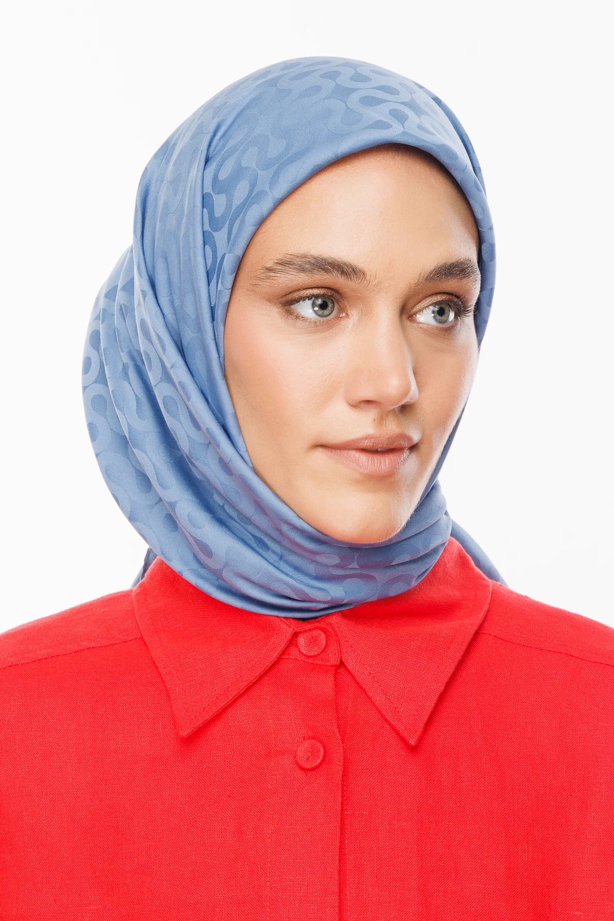 Moon Pattern Silky Jacquard Scarf - Sky Blue