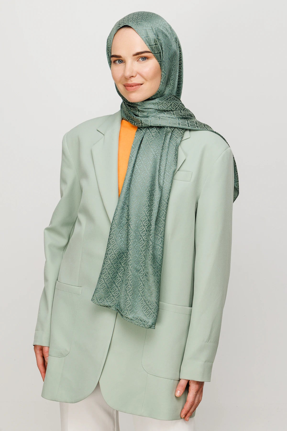 Forever Pattern Shiny Jacquard Scarf - Mold Green