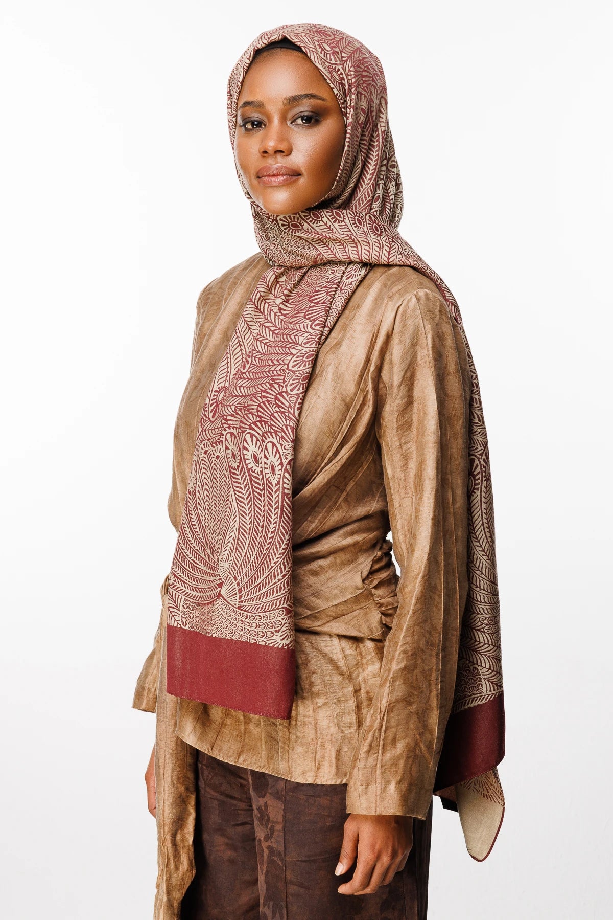 Mayra Pattern Double-Sided Scarf - Plum-Salmon