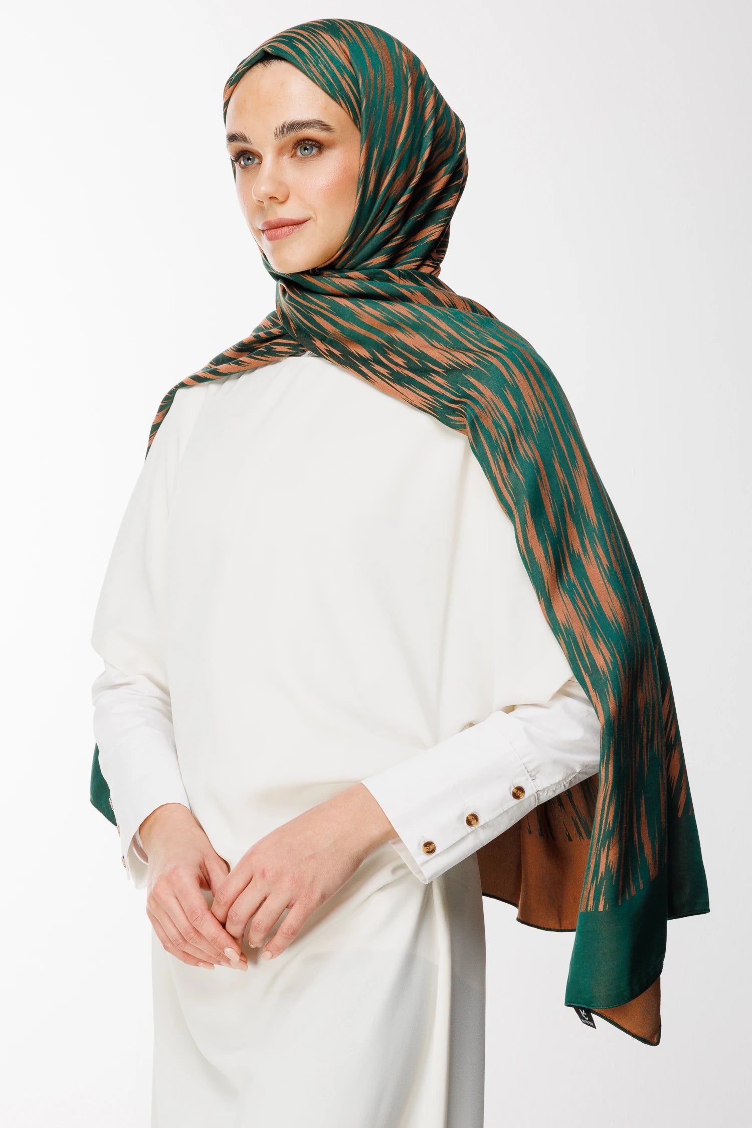 Selis Pattern Double-Sided Scarf - Emerald-Apricot