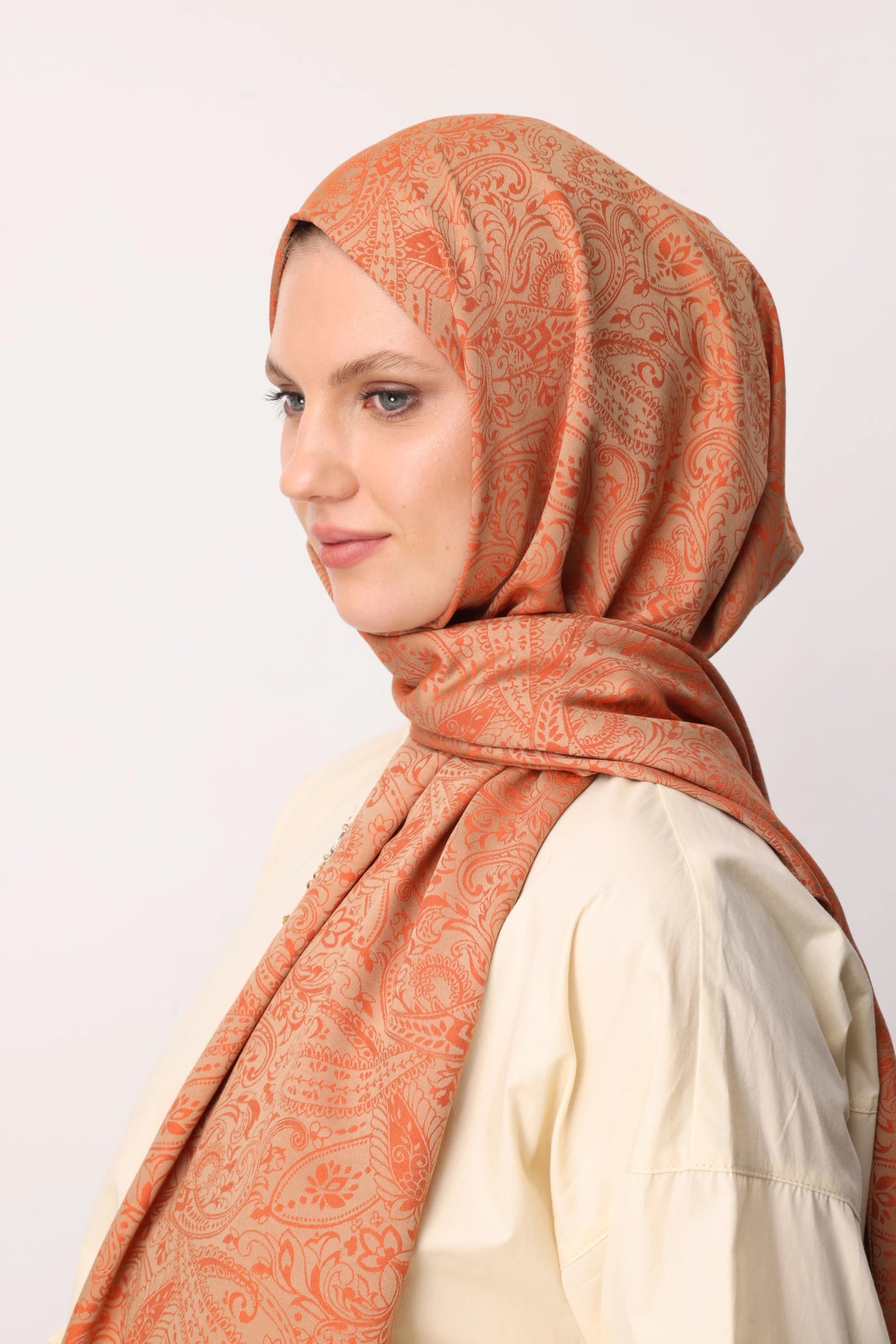 Velora Pattern Double-Sided Scarf - Mink-Cinnamon