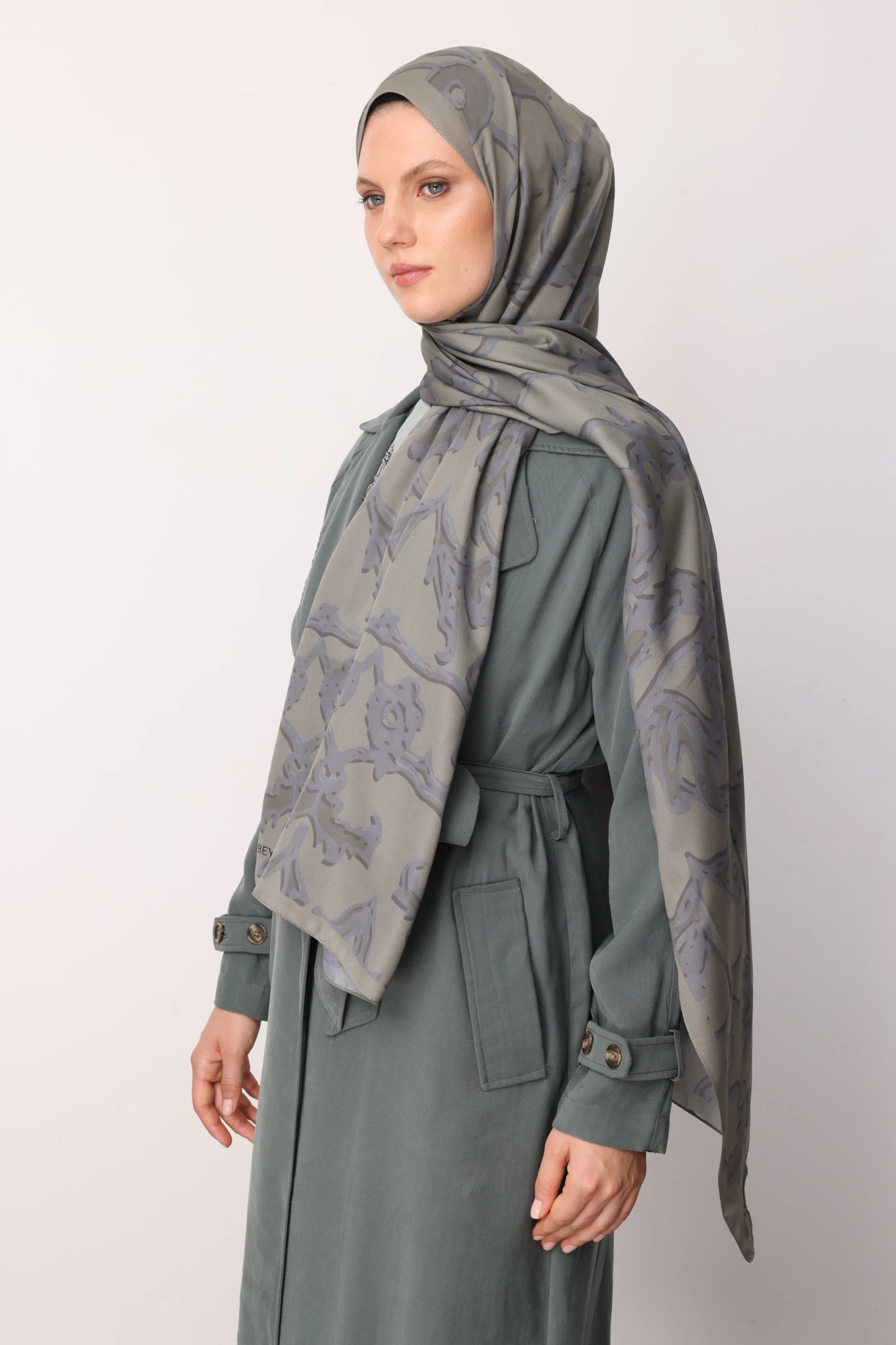 Yaren Pattern Sakura Silk Scarf - Khaki
