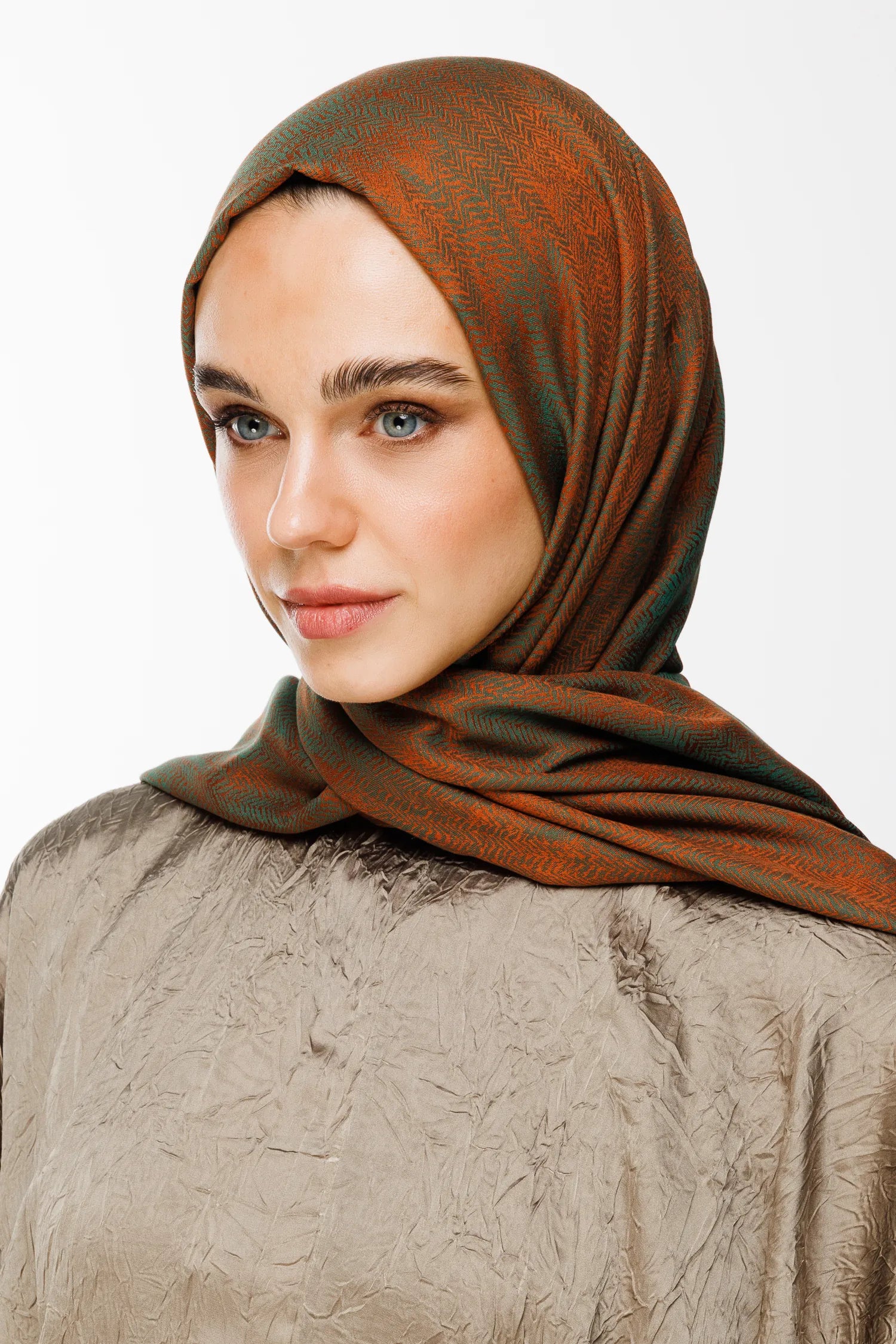 Sahara Pattern Double-Sided Shawl - Cinnamon-Emerald