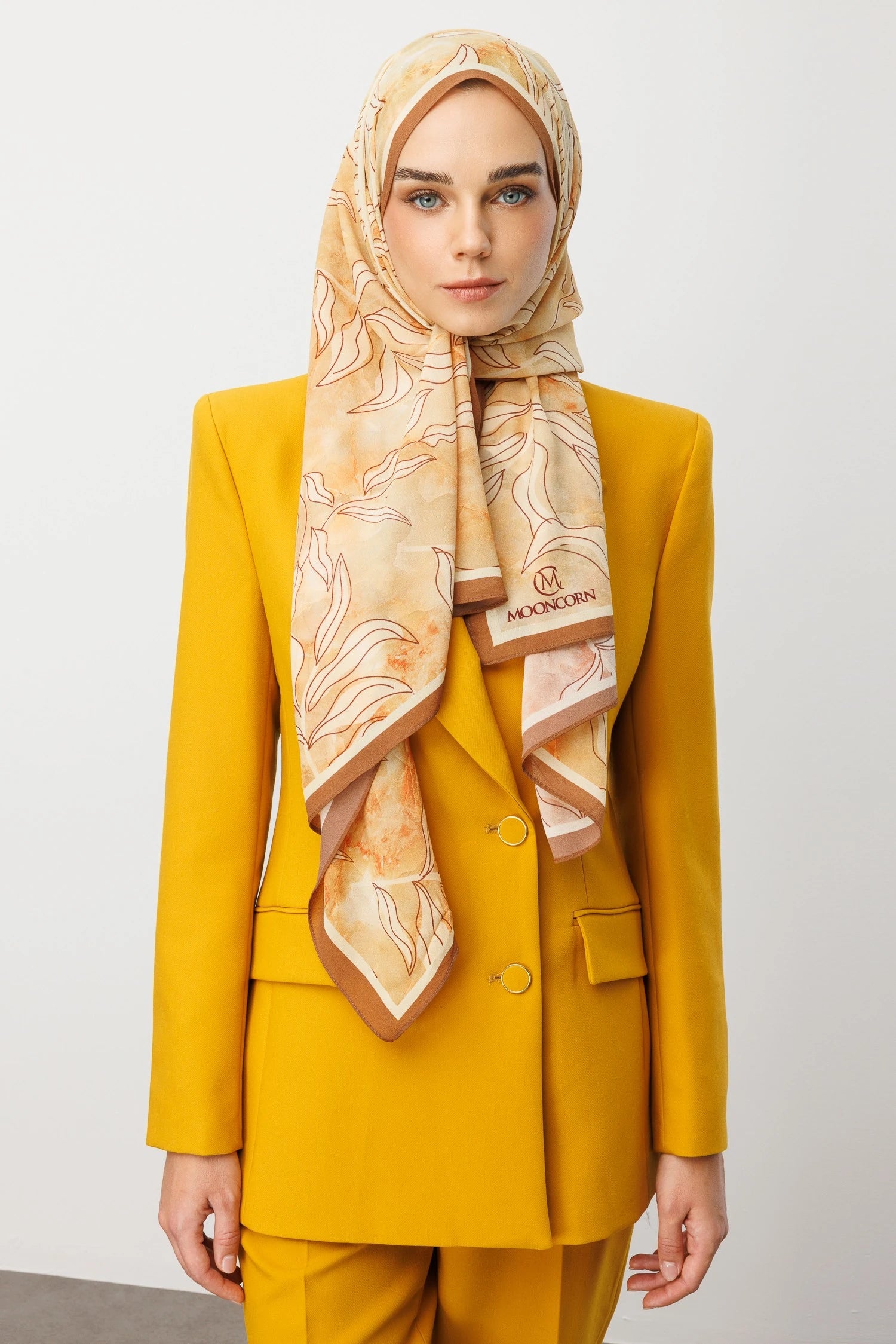 Frond Pattern Hebei Silk Scarf - Wheat