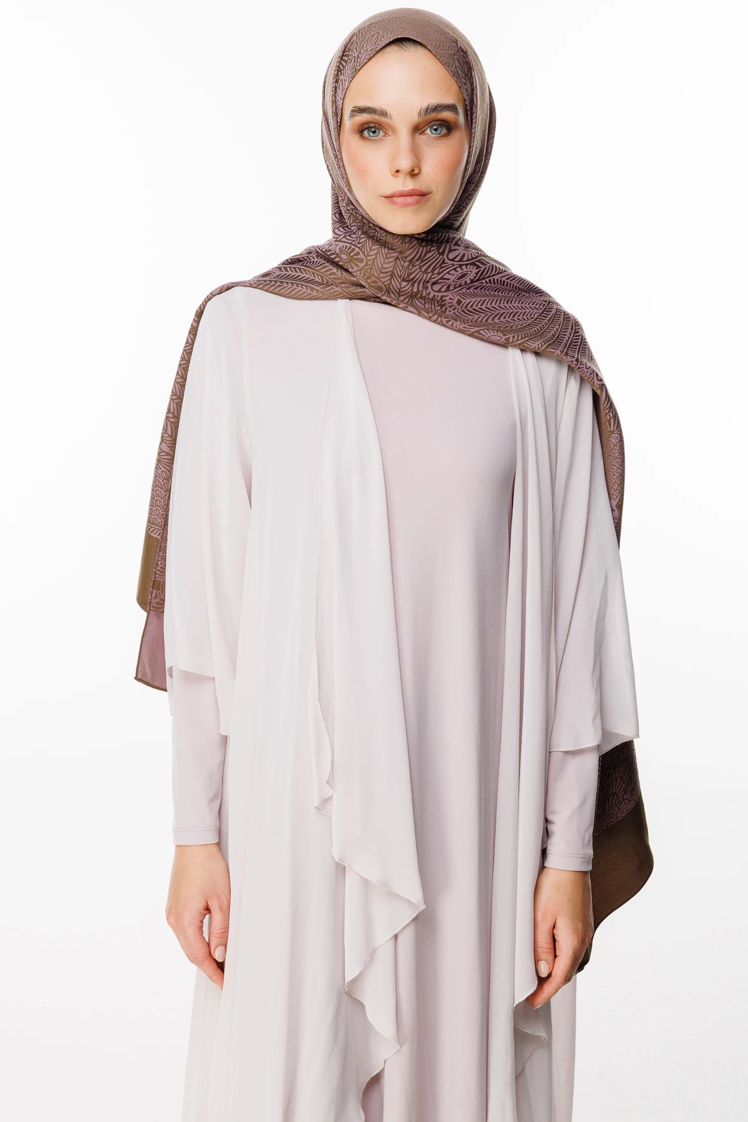 Mayra Pattern Double-Sided Scarf - Dark Khaki - Dark Rose