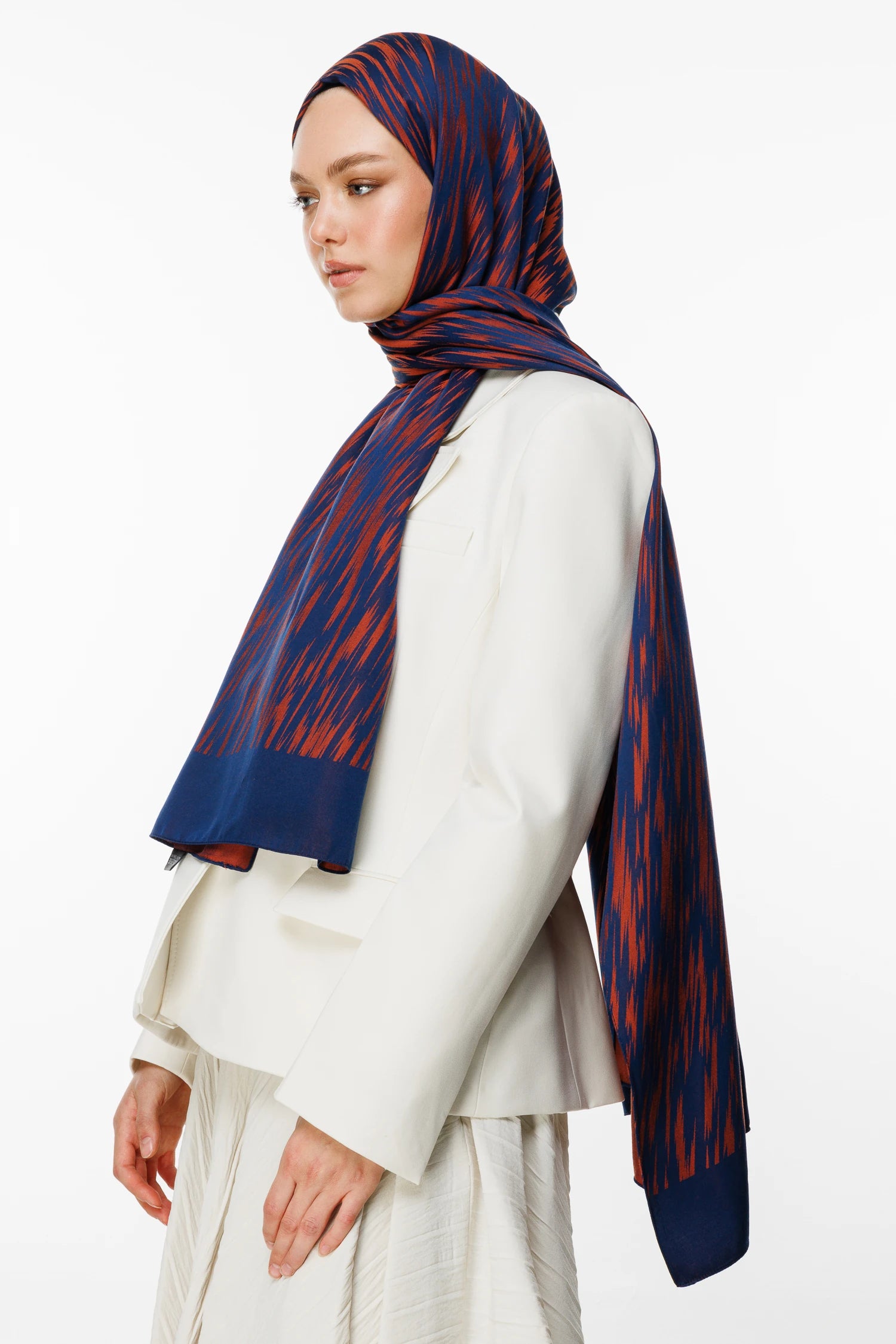 Selis Pattern Double-Sided Scarf - Dark Blue - Onion Peel