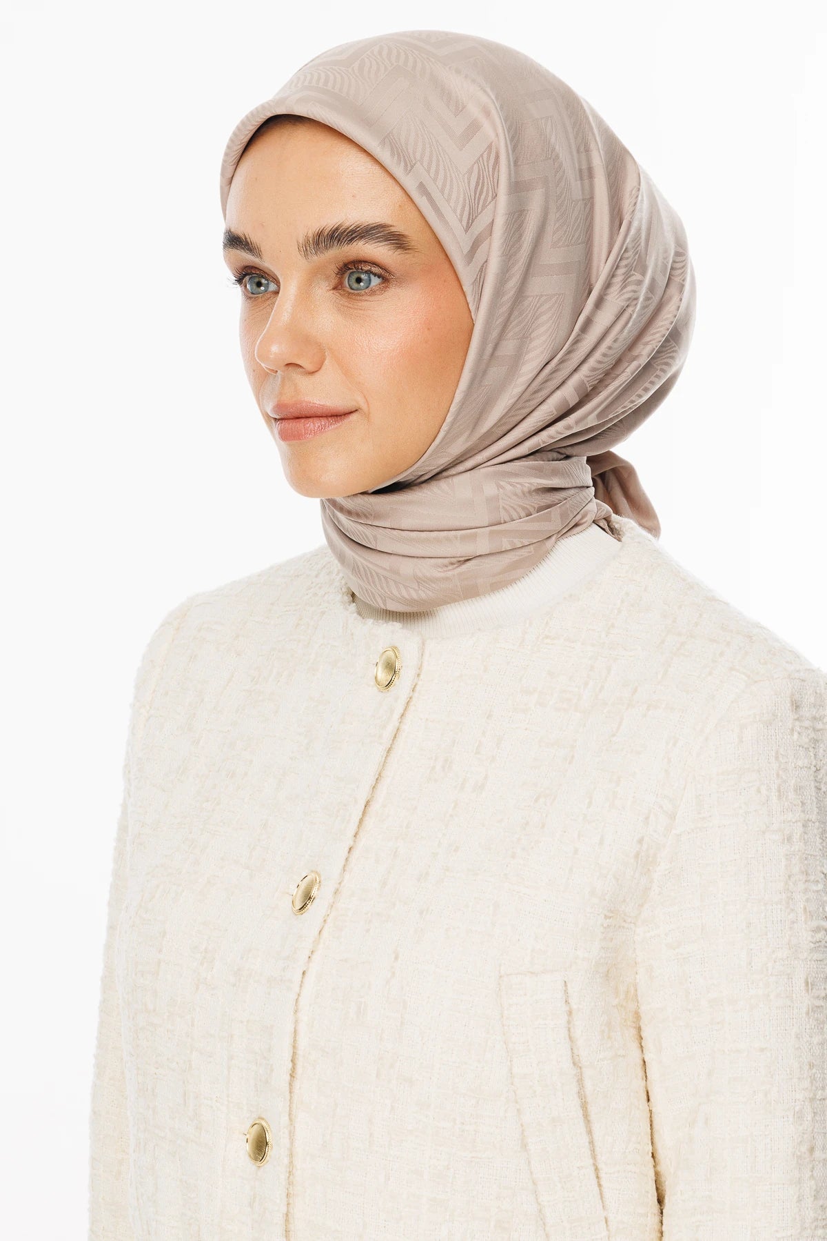Viora Pattern Silky Jacquard Scarf - Beige