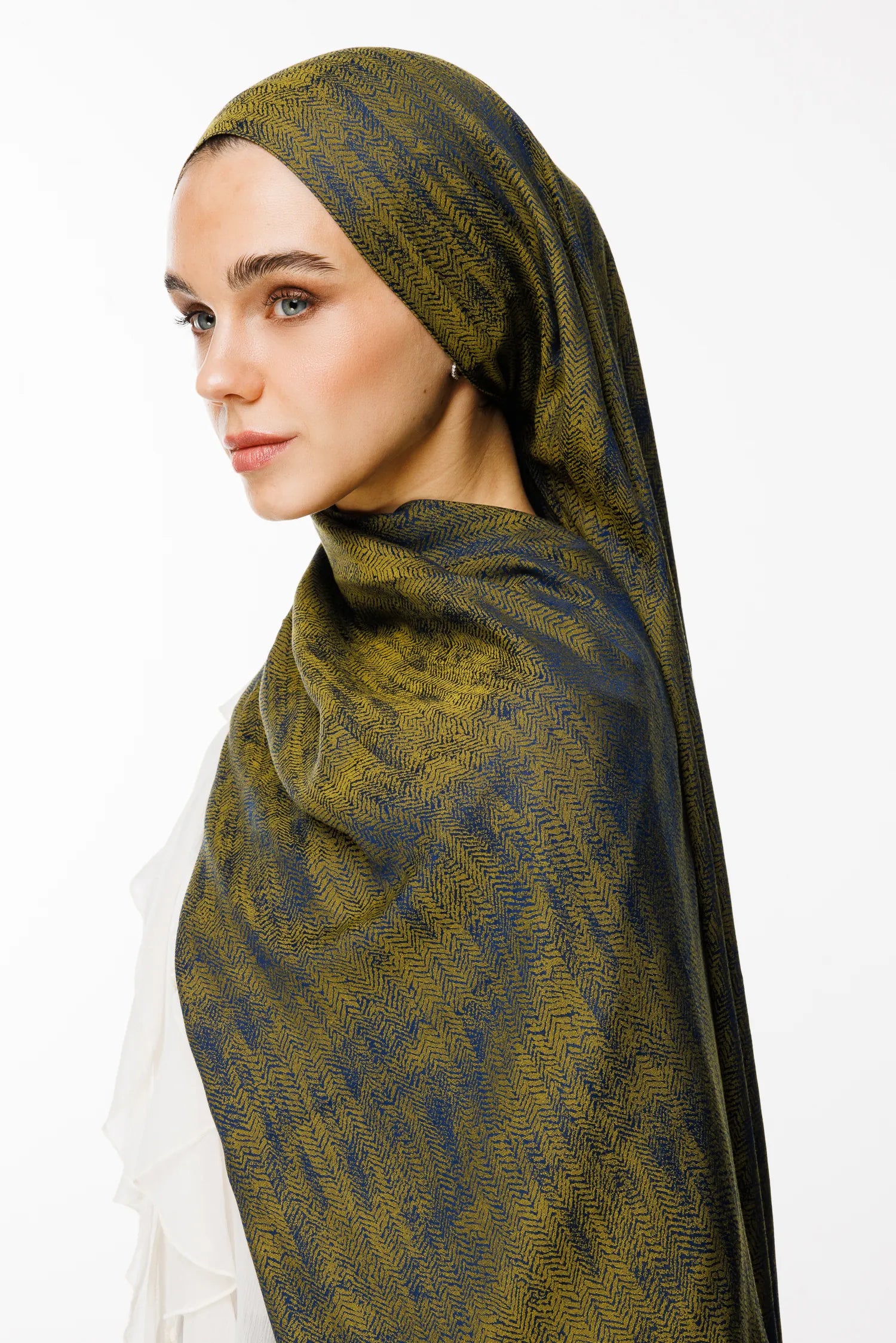 Sahara Pattern Double-Sided Shawl - Navy Blue-Olive Green