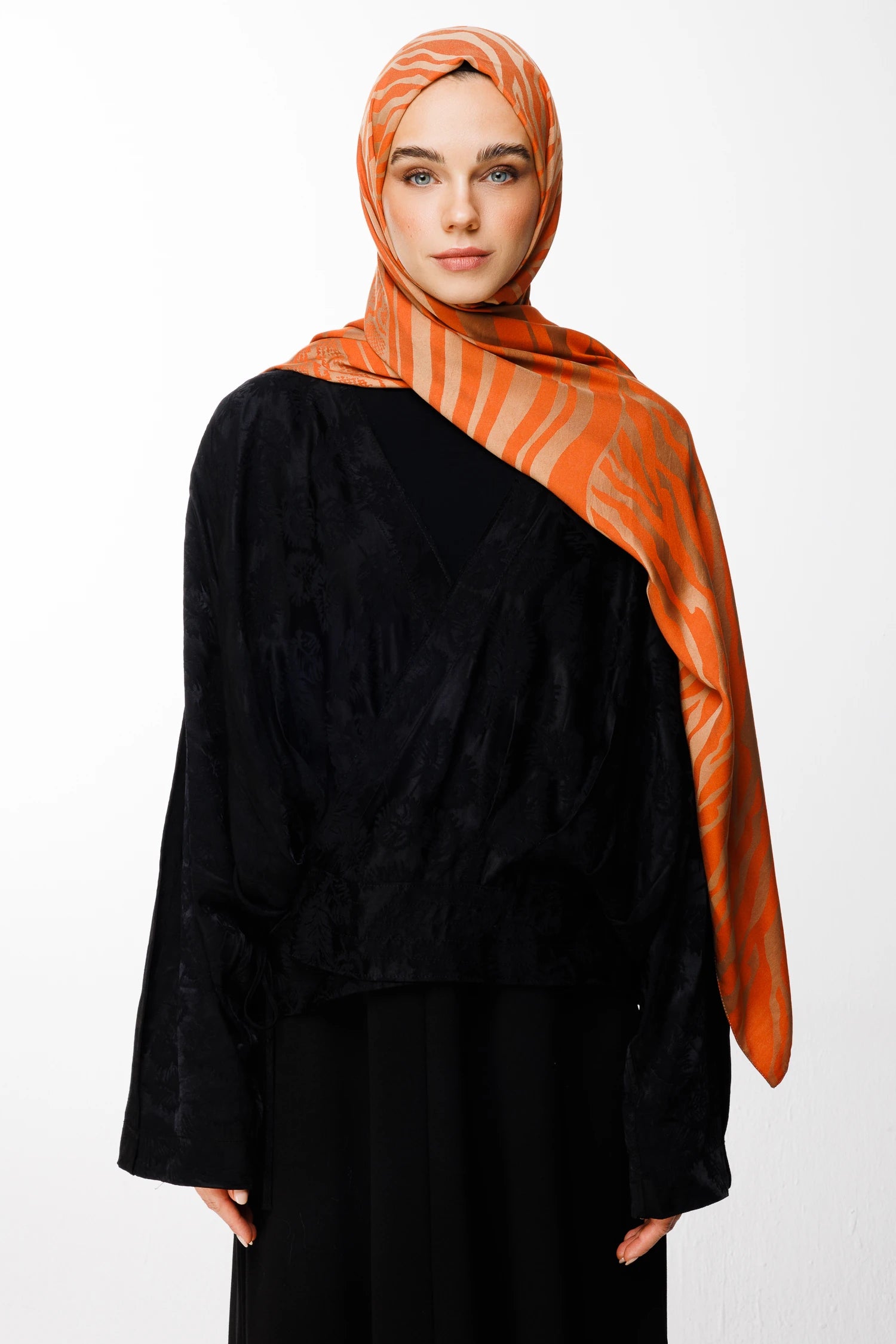 Riad Pattern Double-Sided Shawl - Mink-Cinnamon