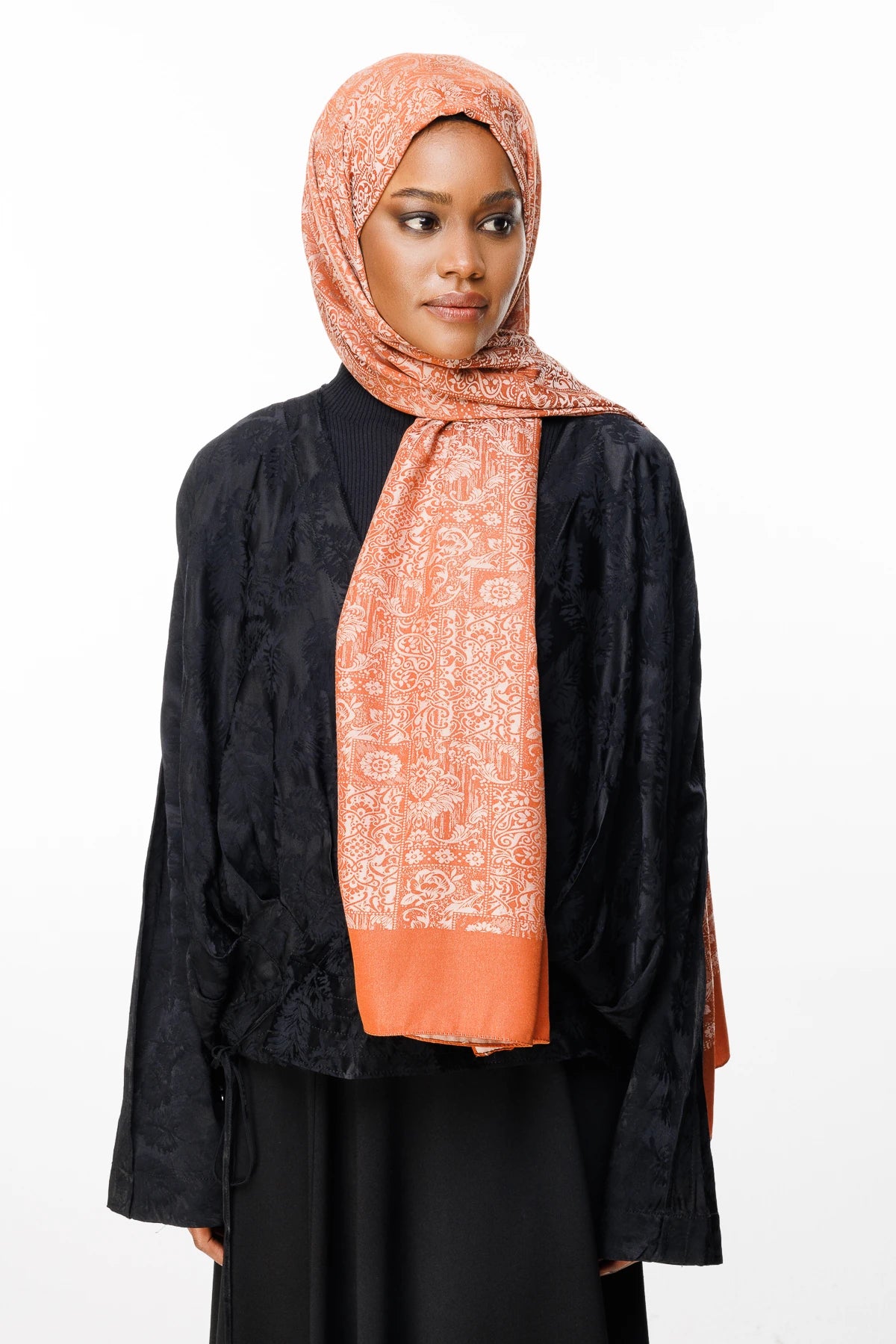 Henna Pattern Double-Sided Scarf - Mink-Cinnamon