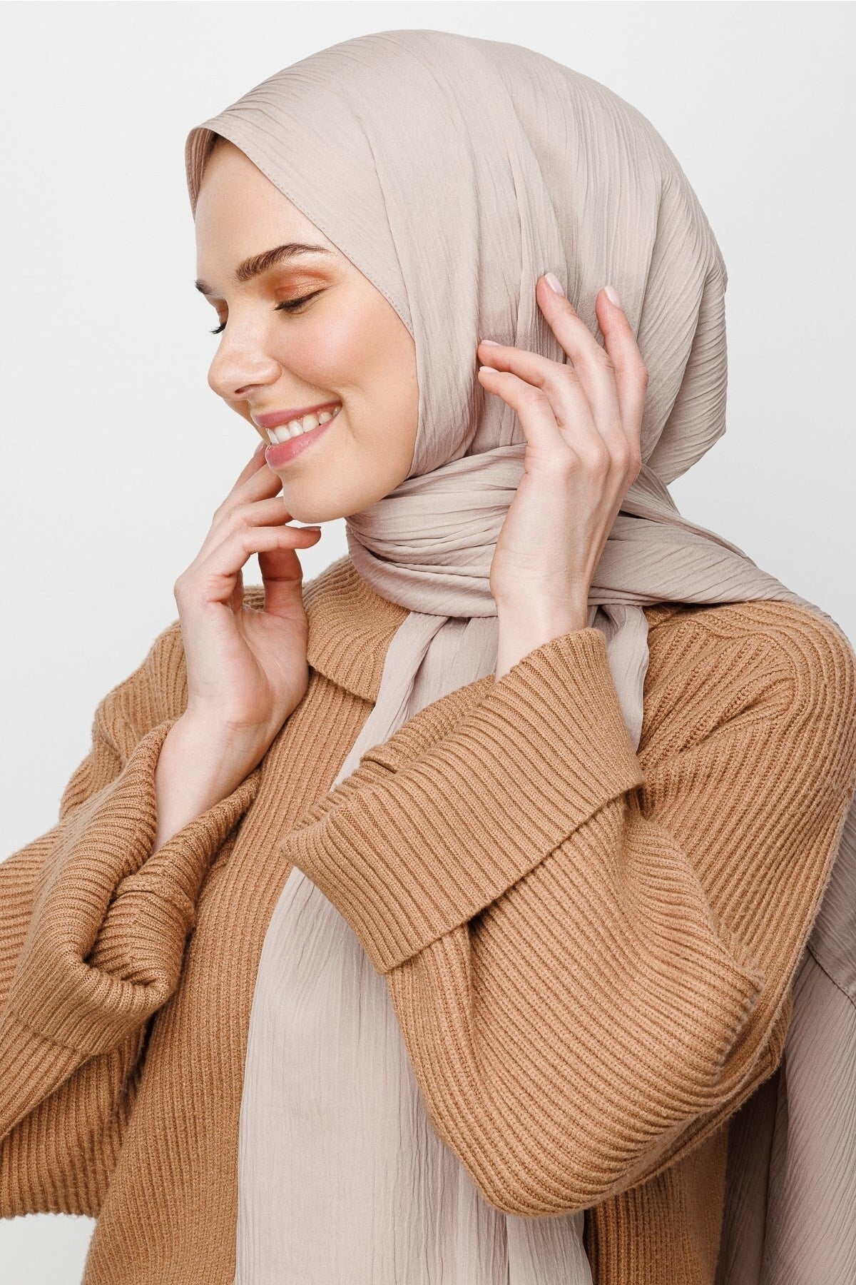 Crinkle Medina Silk Shawl - Beige