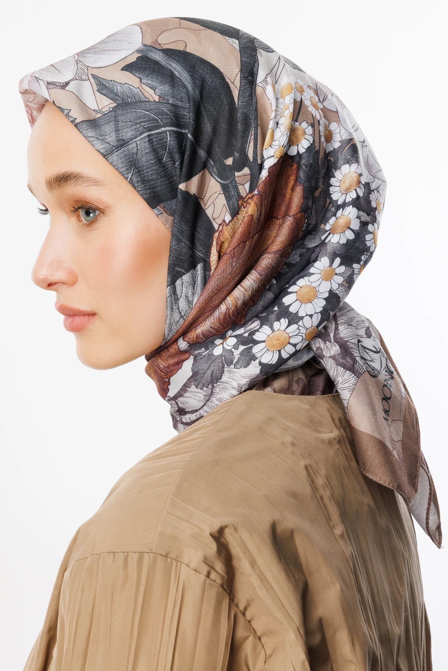 Floren Pattern Cotton Scarf - Walnut