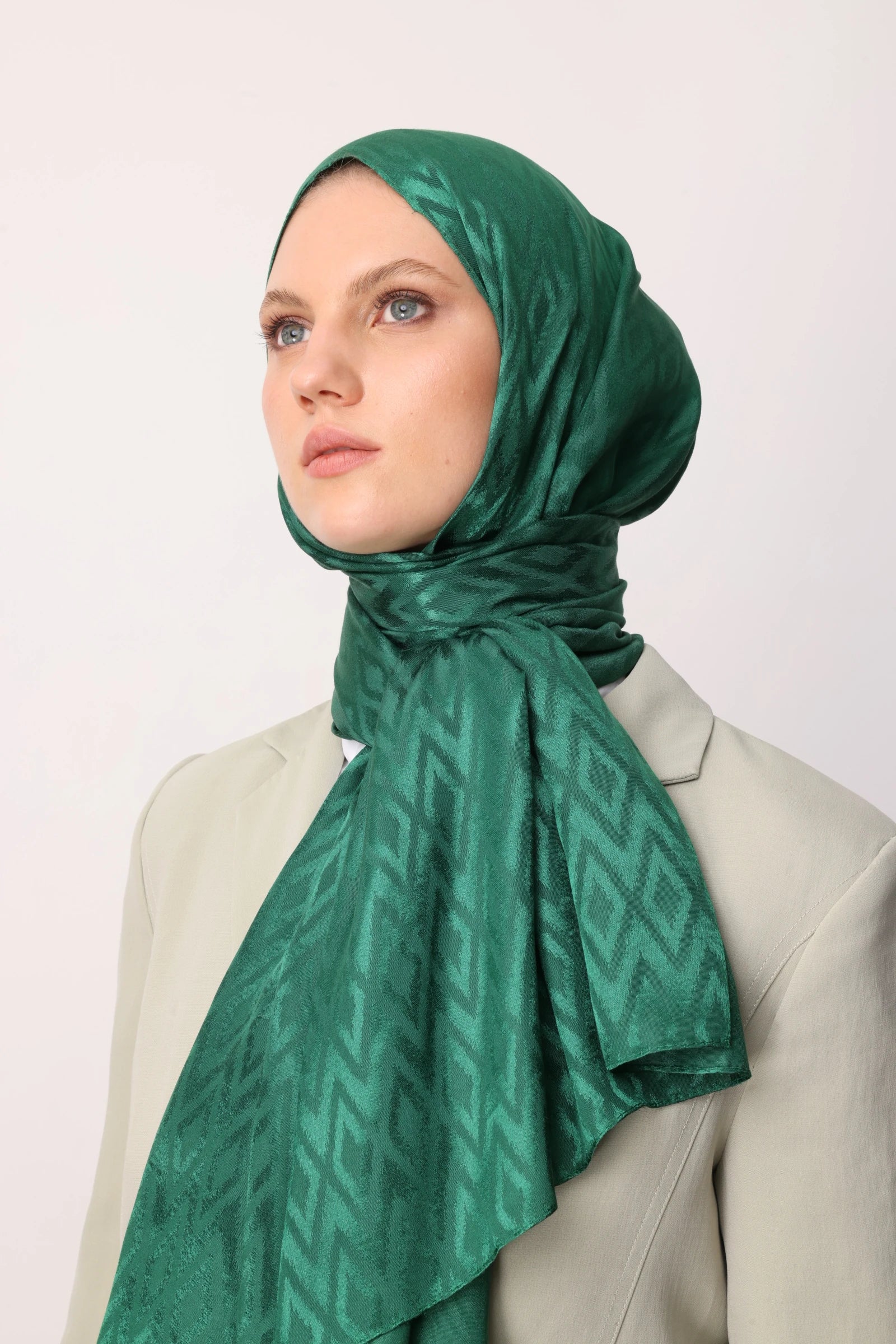 Tile Pattern Shiny Jacquard Shawl - Jade