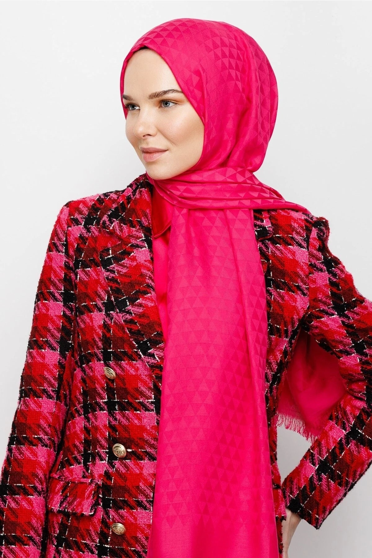 Prism Pattern Cotton Jacquard Scarf - Fuchsia
