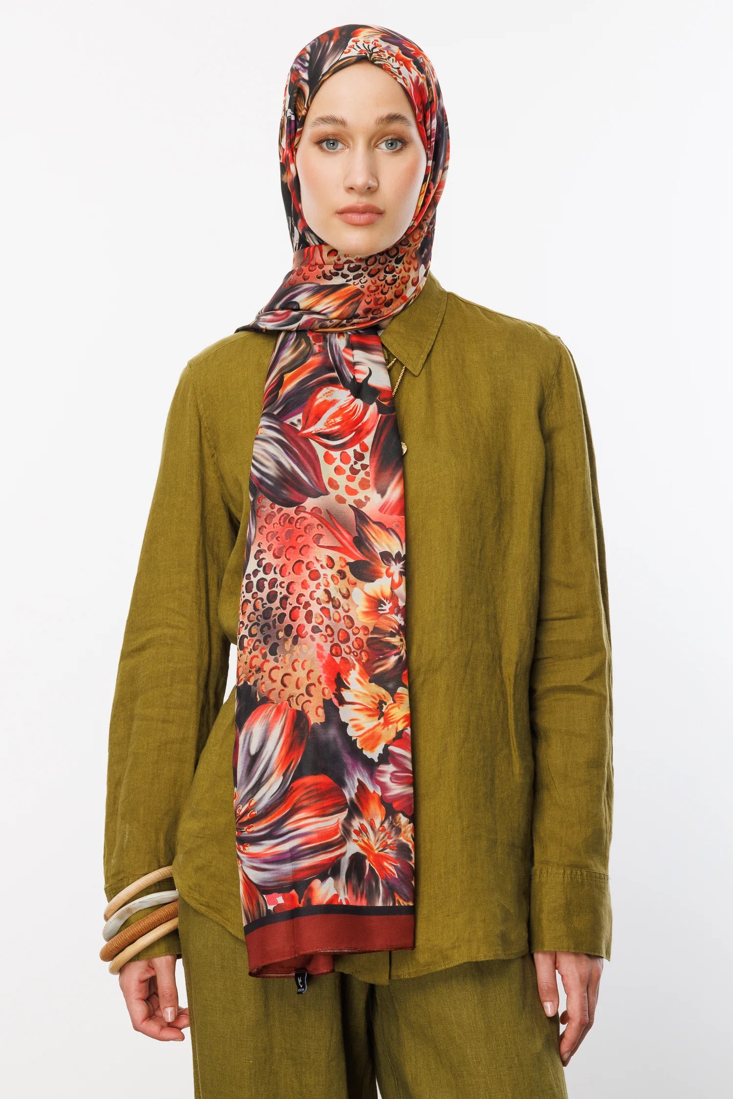 Larin Pattern Cotton Scarf - Burgundy