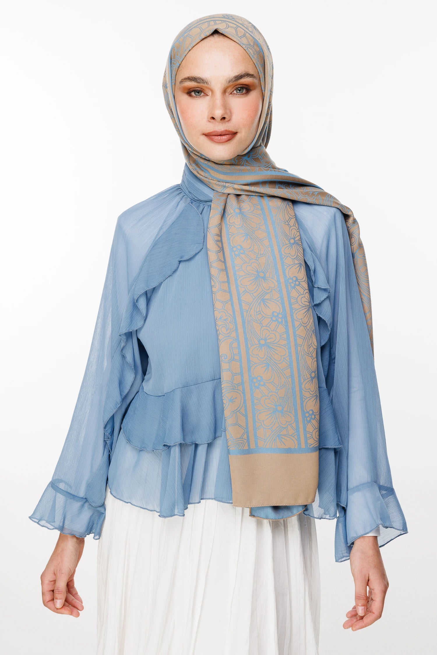 Lavin Pattern Double-Sided Scarf - Mink-Turquoise