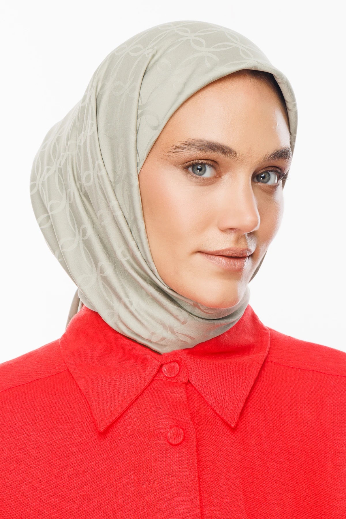 London Pattern Silky Jacquard Scarf - Sage