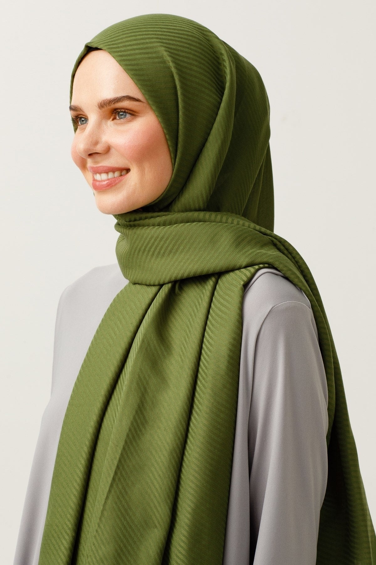 Striped Pattern Cotton Jacquard Scarf - Khaki