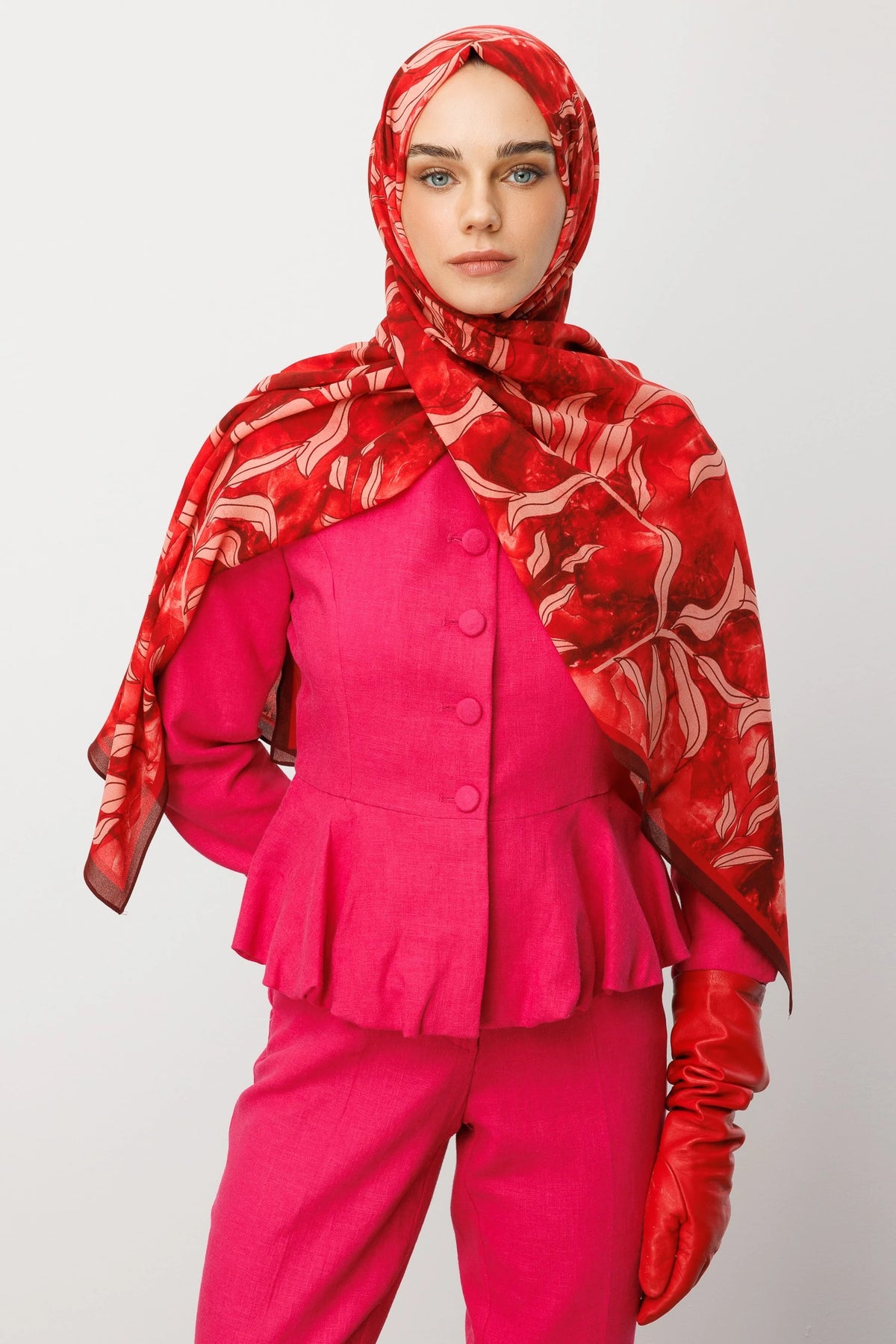Frond Pattern Hebei Silk Scarf - Burgundy