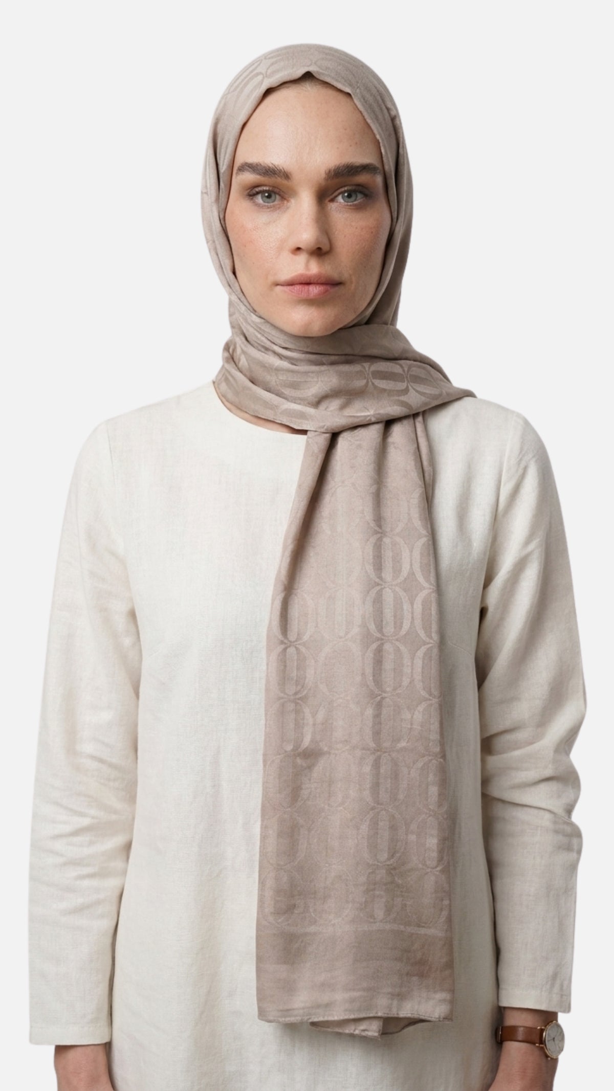 Dune Pattern Ayrobin Jacquard Shawl - Beige