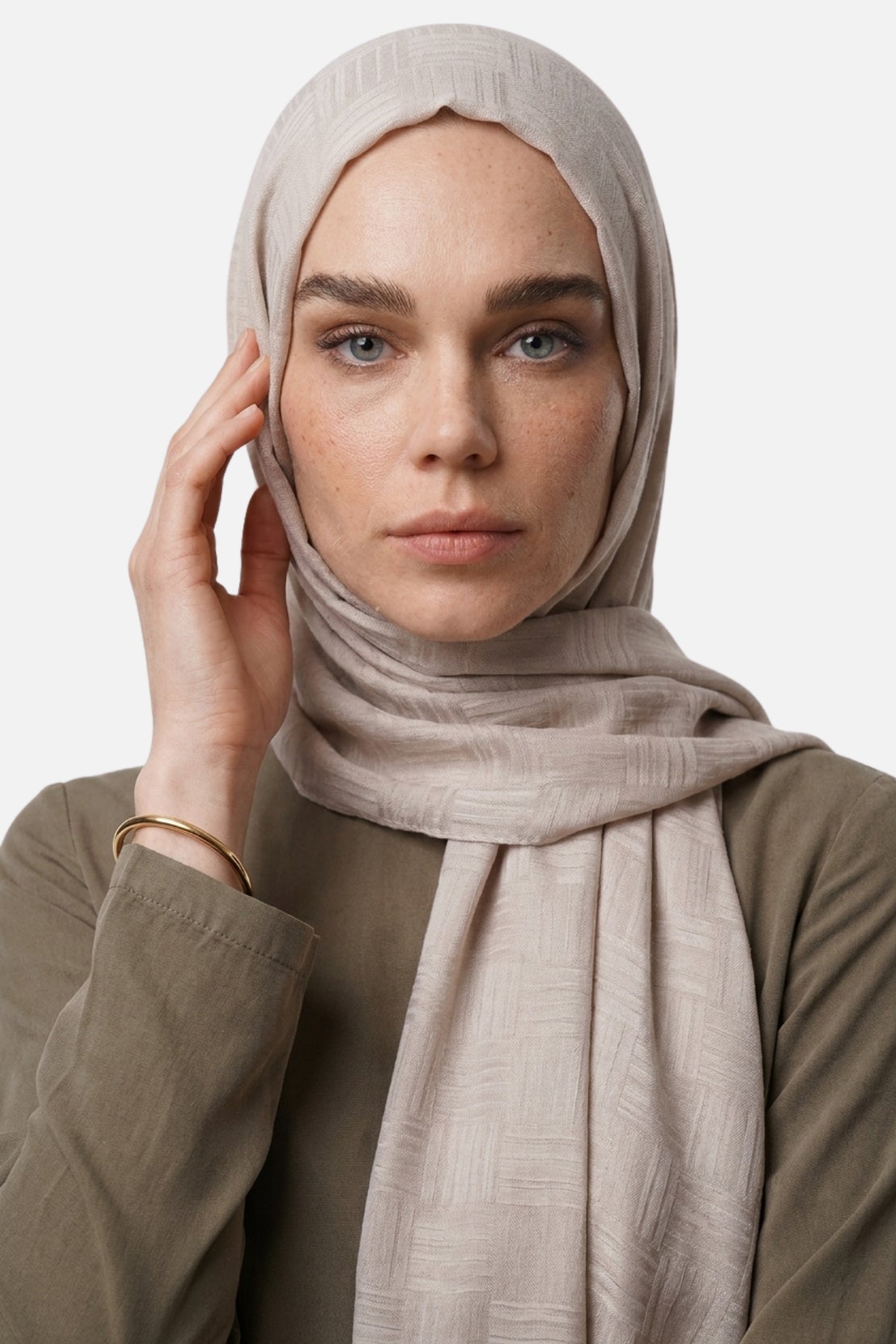 Noria Patterned Aerobin Jacquard Shawl - Cream