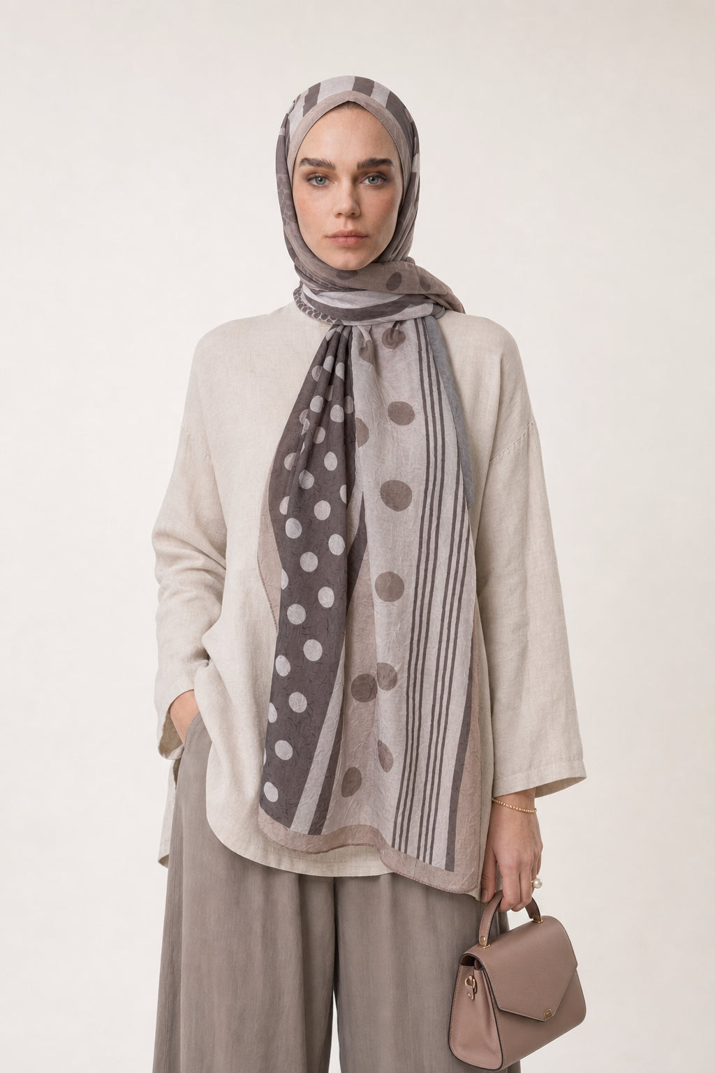 Polka Dot Neo Crash Shawl - Stone Color