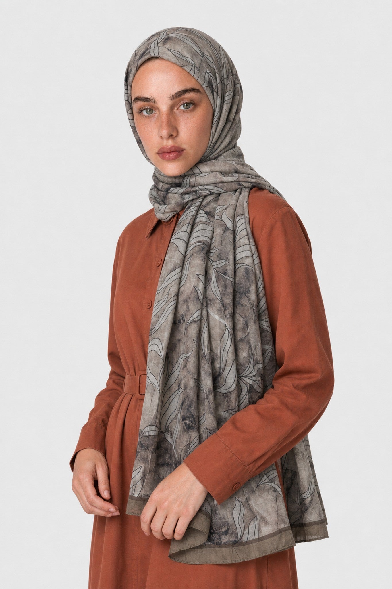 Frond Design Neo Crash Shawl - Khaki