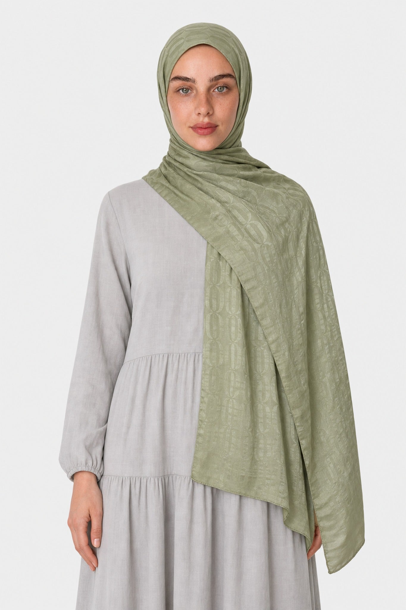 Dune Pattern Ayrobin Jacquard Shawl - Küf Yeşili