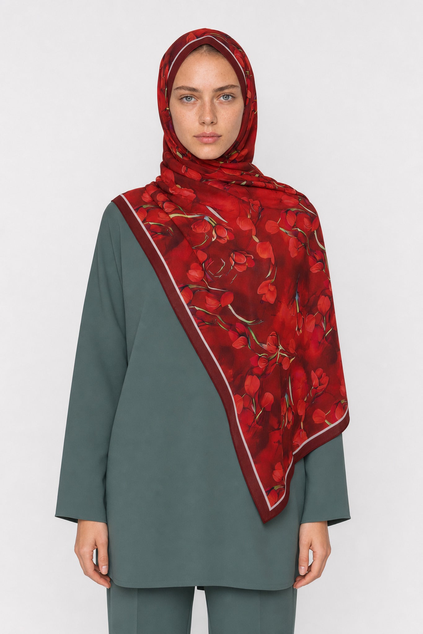 Sienna Desen Hebei İpek Şal - Bordo