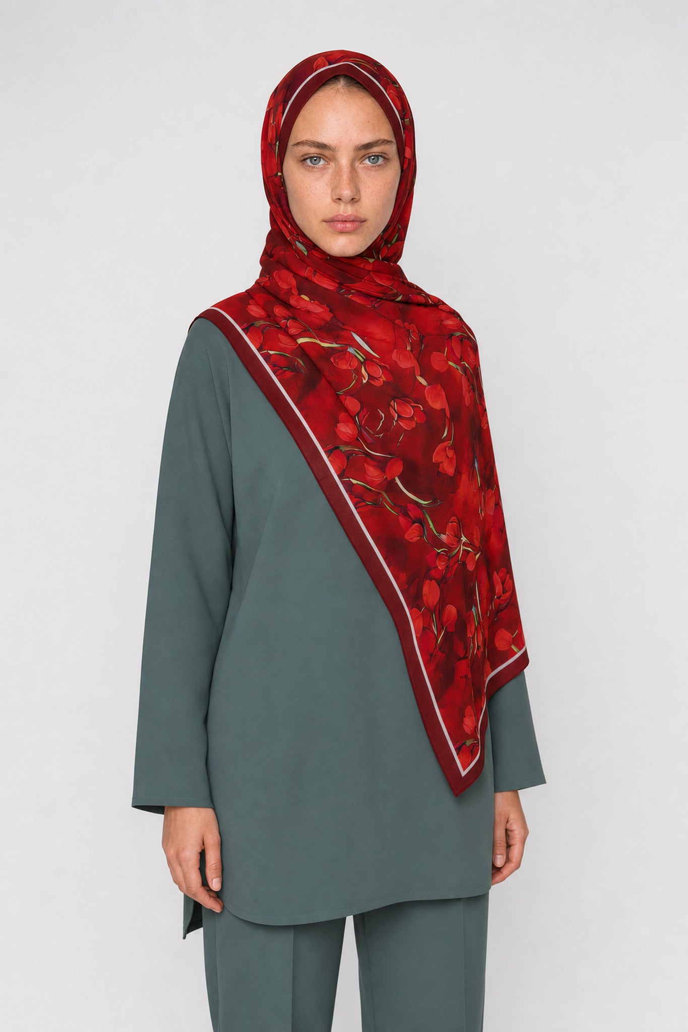 Sienna Desen Hebei İpek Şal - Bordo