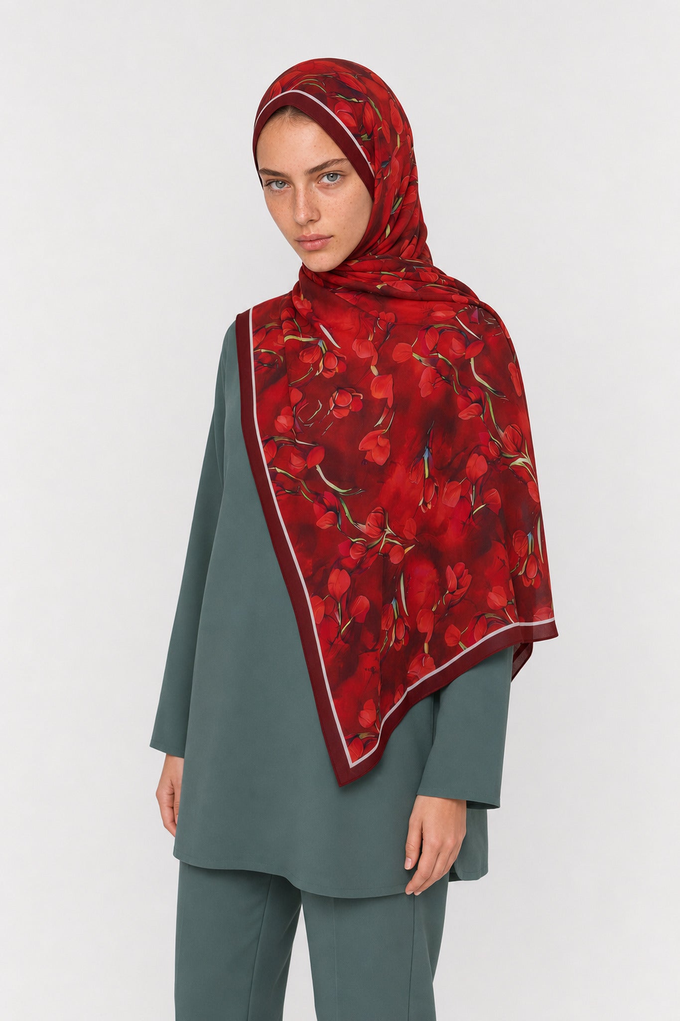 Sienna Desen Hebei İpek Şal - Bordo