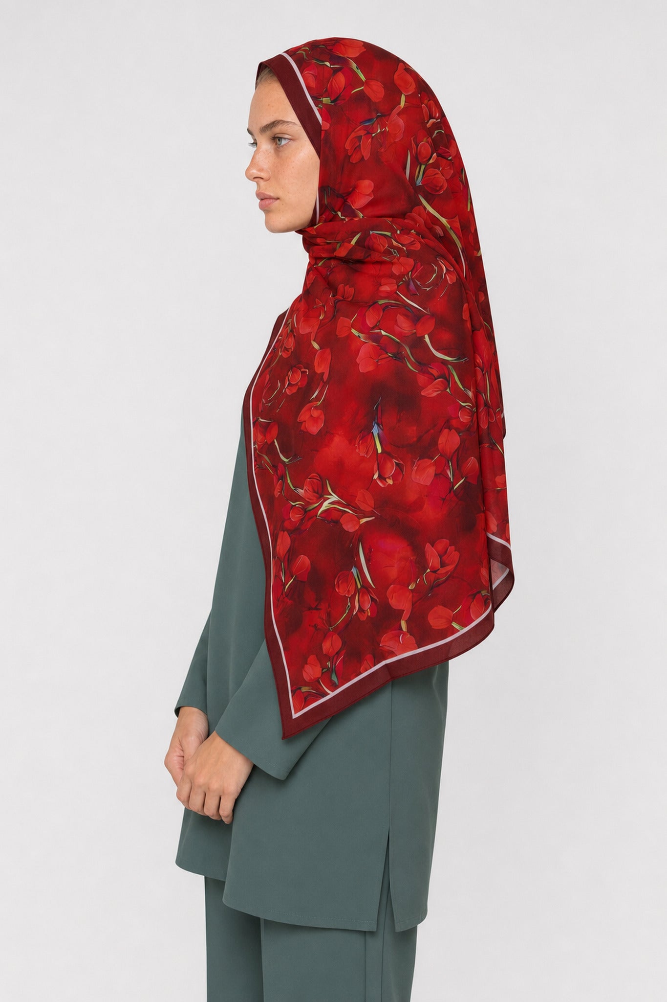 Sienna Desen Hebei İpek Şal - Bordo