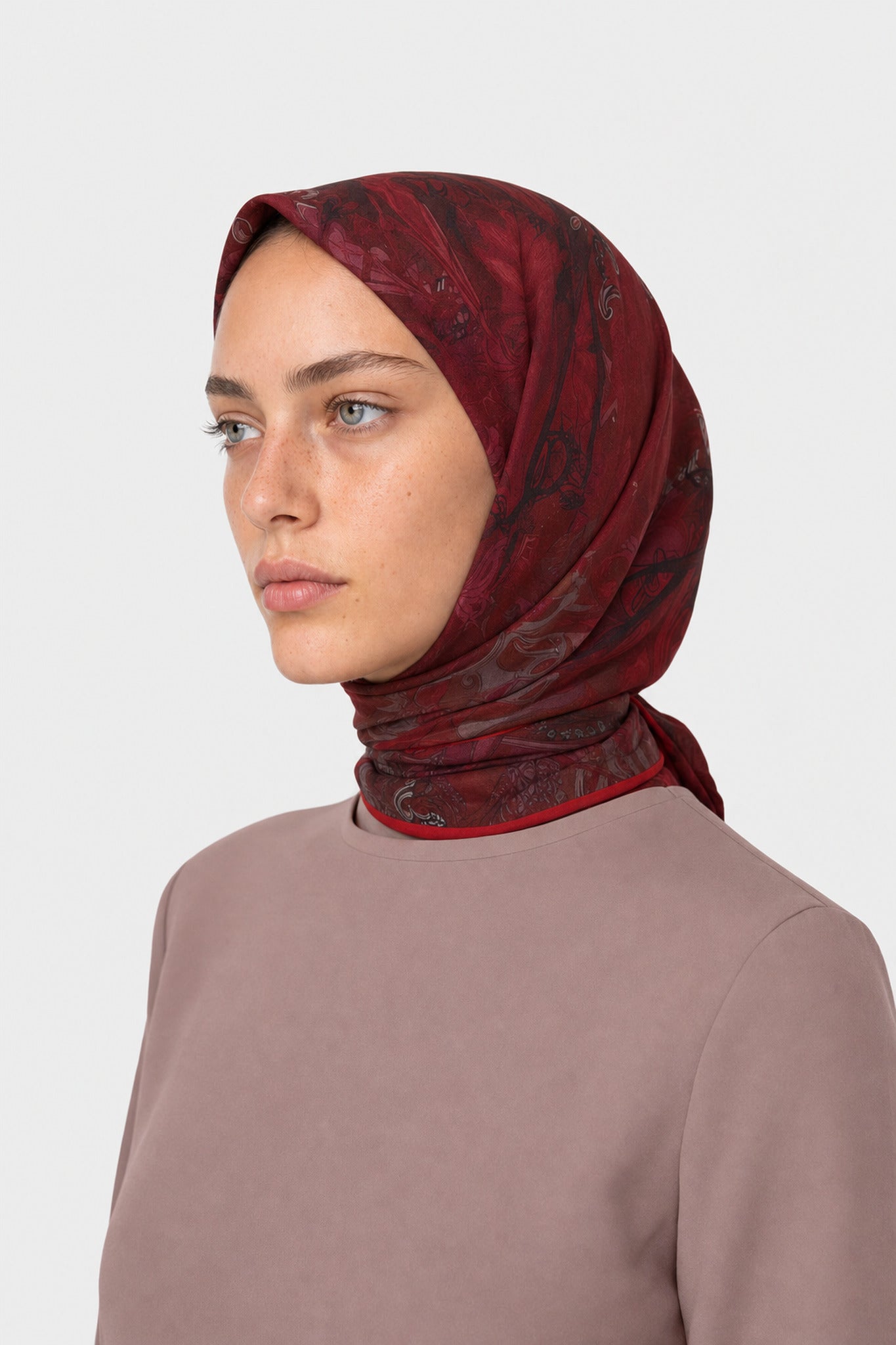 Cerise Desen Hebei İpek Eşarp - Bordo