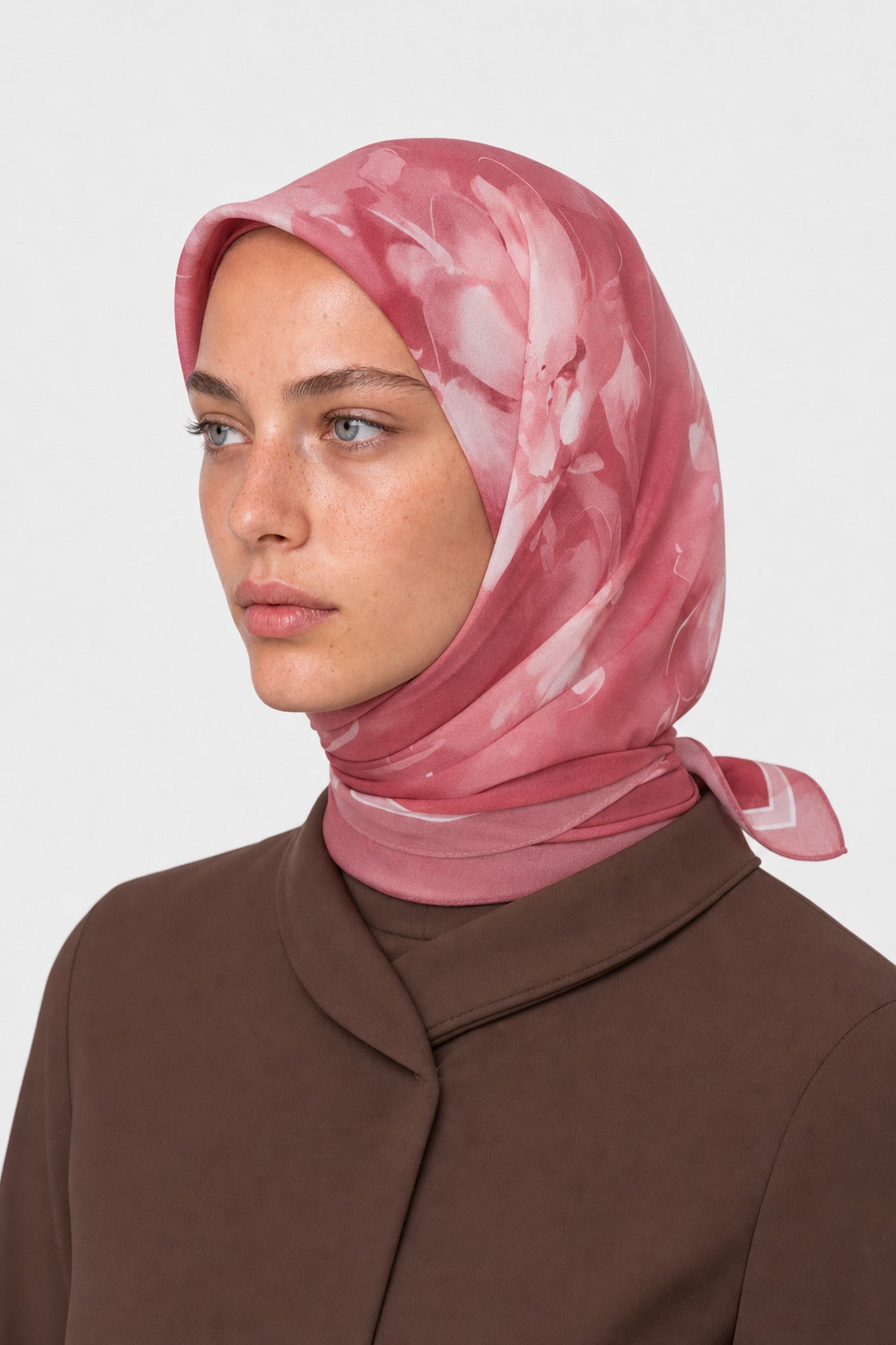 Coral Desen Hebei İpek Eşarp - Pembe