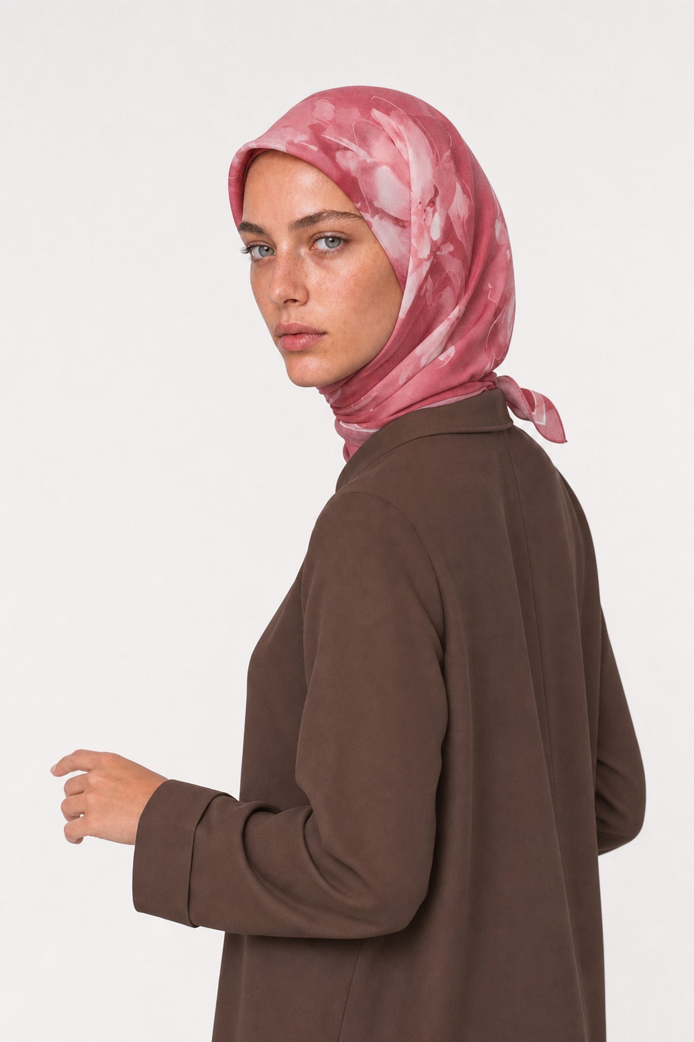 Coral Desen Hebei İpek Eşarp - Pembe