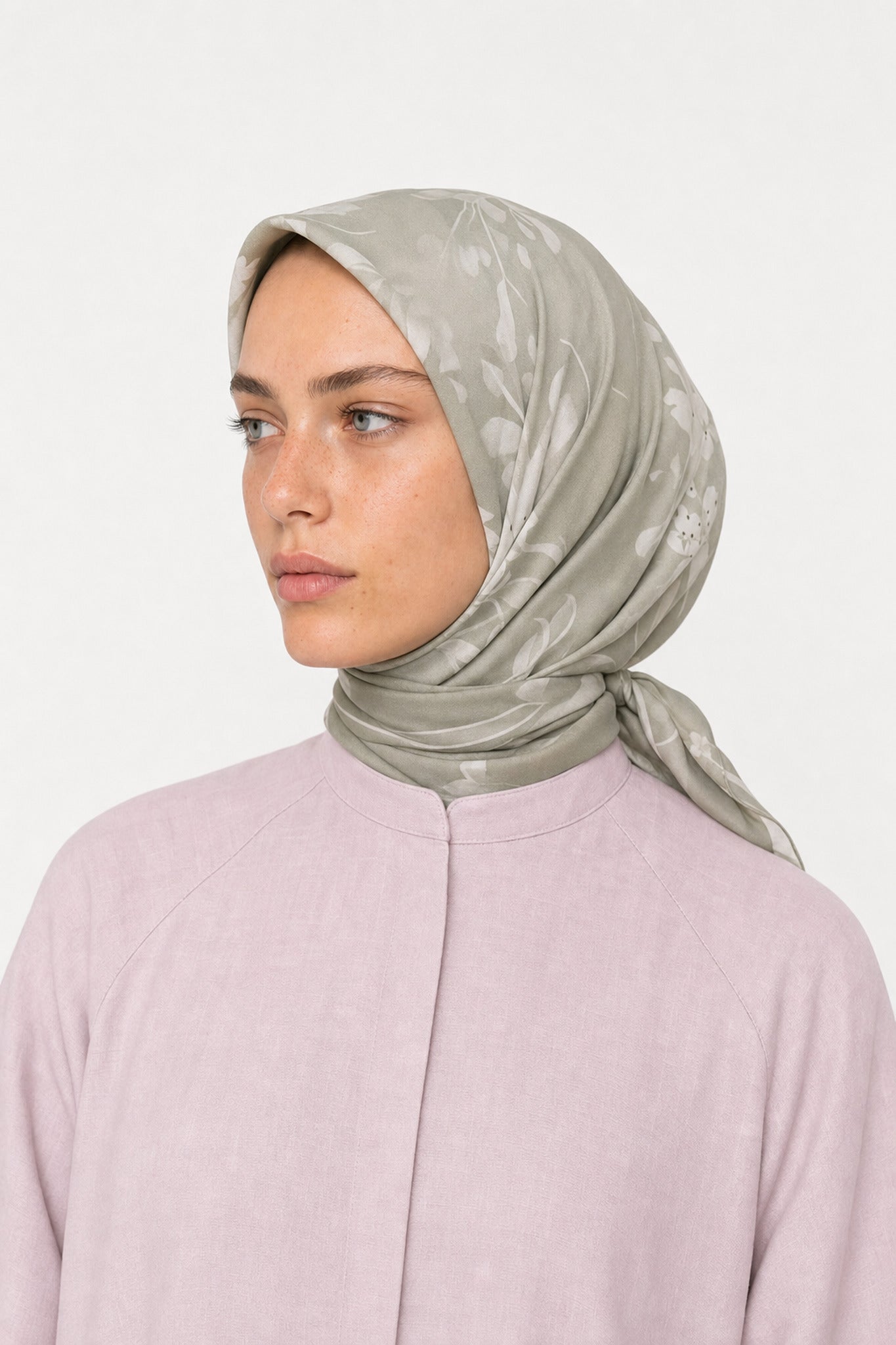 Coral Desen Hebei İpek Eşarp - Soft Yeşil