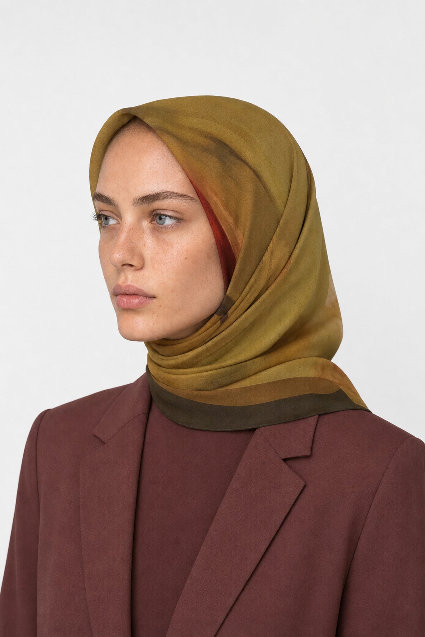 Hazel Desen Hebei İpek Eşarp - Haki