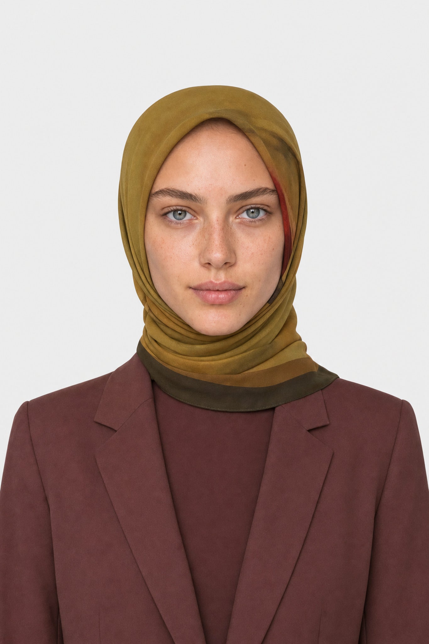 Hazel Desen Hebei İpek Eşarp - Haki