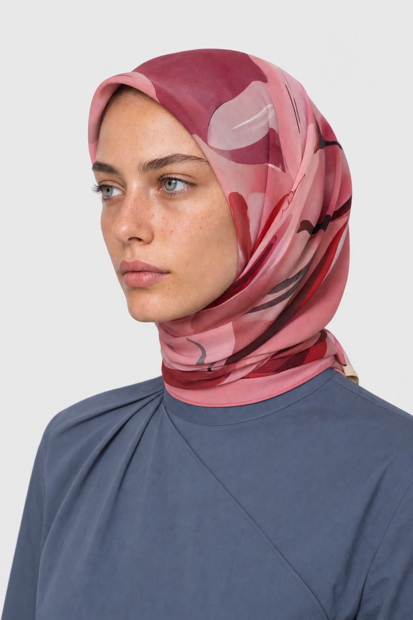 Roselle Desen Hebei İpek Eşarp - Pembe